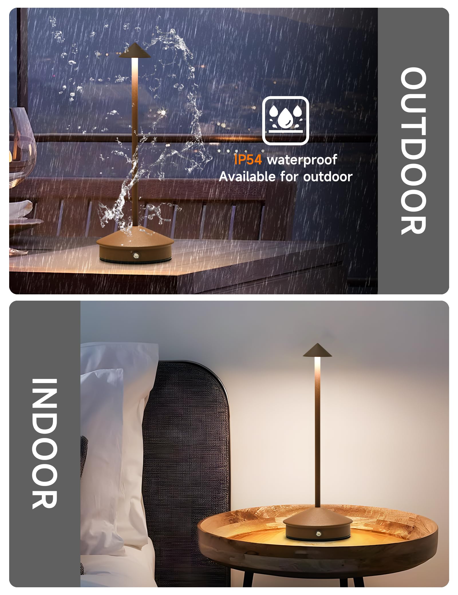 KROPTIB Cordless LED Desk Lamp Set of 2, Portable Waterproof Touch Dimmable, Brown, Model ttl-jj-br-2-n