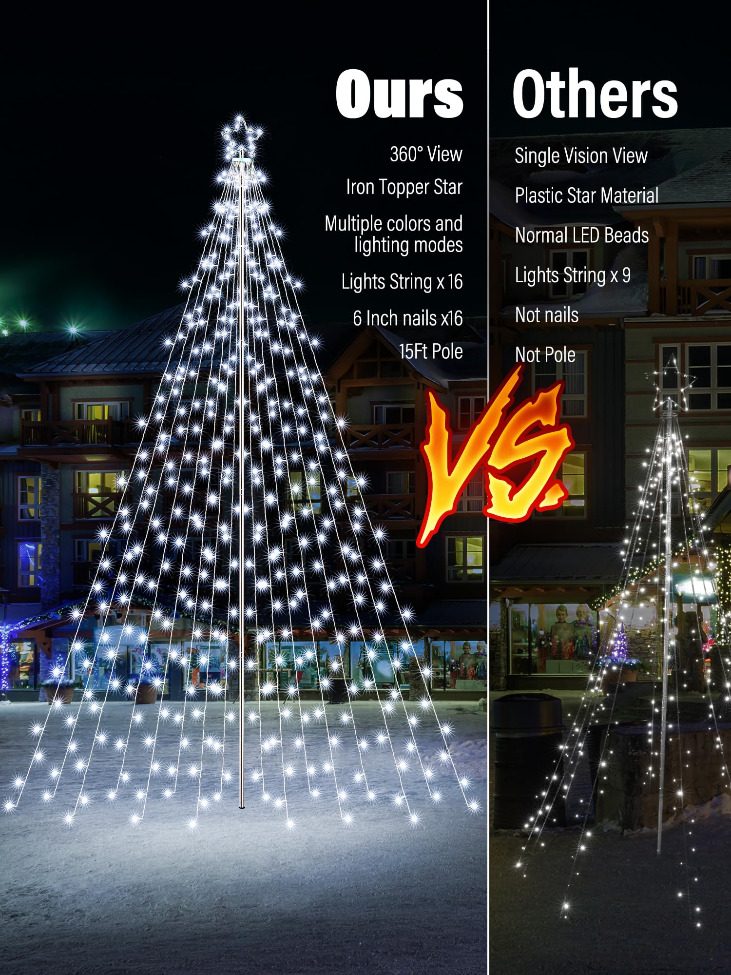 Lomotech Color Changing Christmas Tree Lights 16Ft 664 LED Waterproof Iron Pole Remote Control White to Multicolor SSL0664-C-D-29V