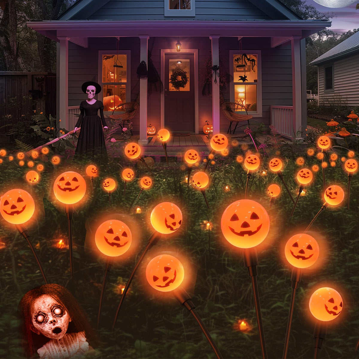 Halloween Decorations Solar Lights Outdoor: 6 Pack 48 LED Pumpkin Solar Halloween Lights, Orange Halloween Lights for Garden Lawn Pathway Patio Home Decor, Halloween Yard Decorations, Sway by Wind