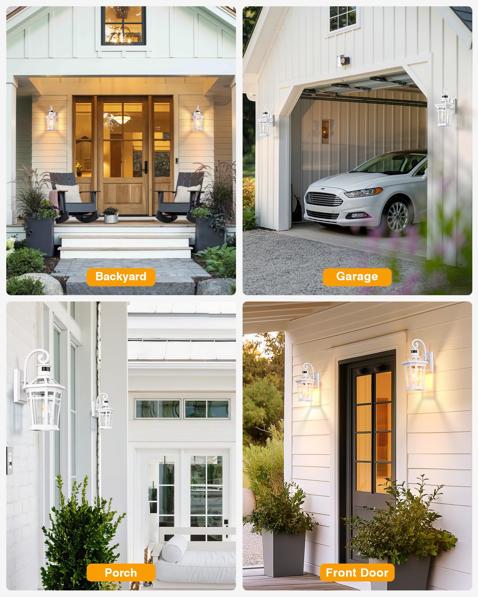 Opaxis Motion Sensor Outdoor Wall Lantern  White Outdoor Lighting Fixtures Wall Mount  Dusk To Dawn Exterior Sconce Lights With Beveled Glass  Waterproof Exterior Front Porch Lights For Garage  Coach