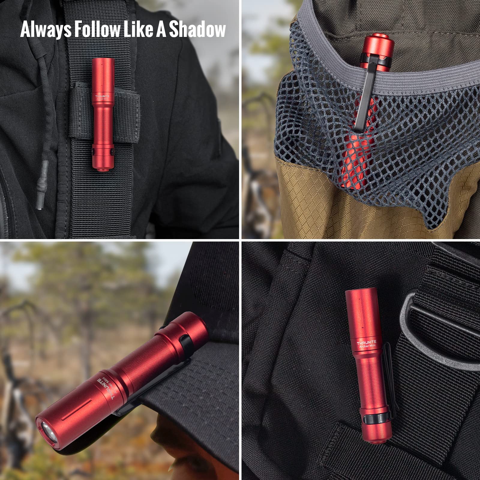 ThruNite EDC Flashlight Archer Mini, 405 Lumens, USB C Rechargeable, Pocket Size, Aluminum, Red Cool White