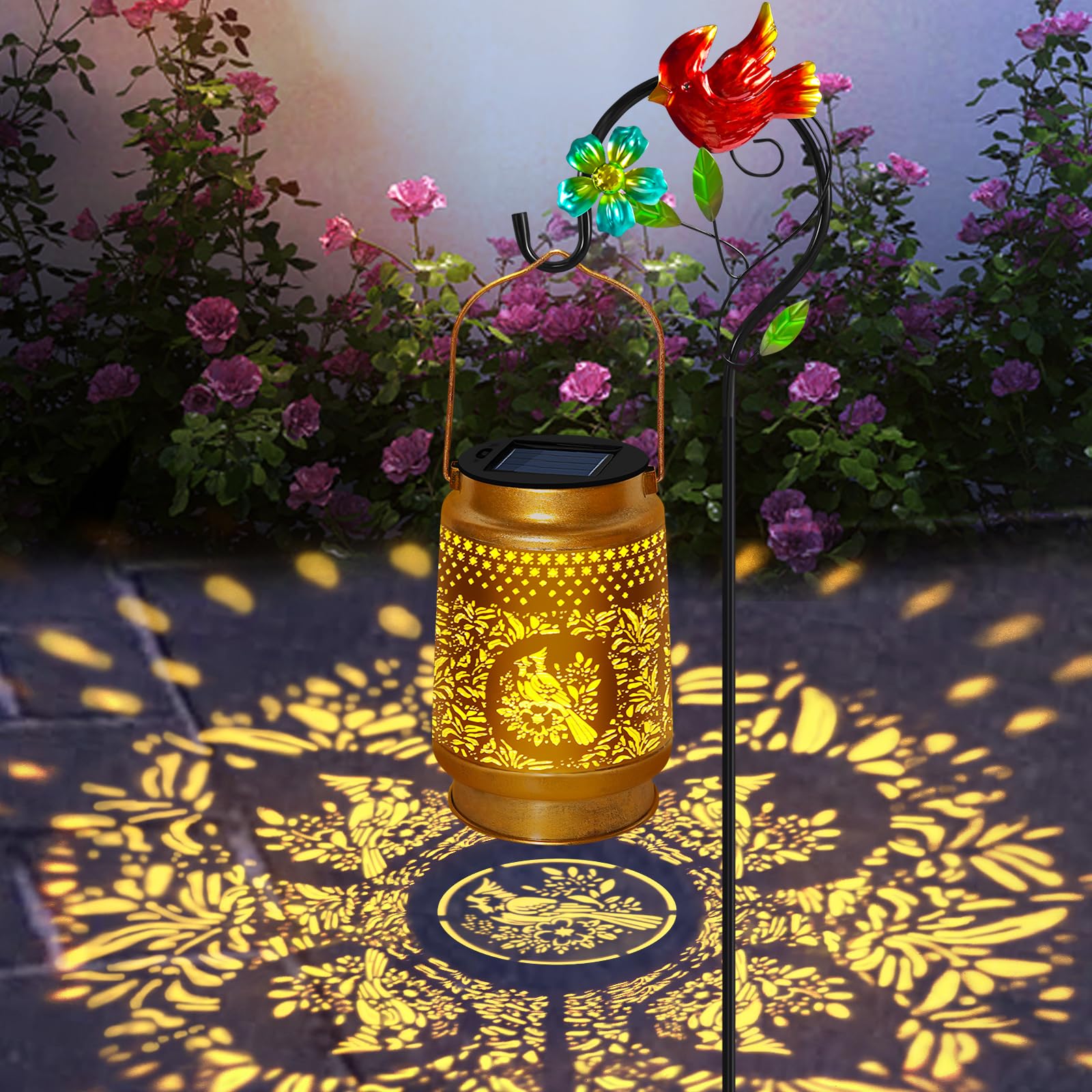 TEDOF Solar Lanterns Outdoor Waterproof,Cardinal Solar Lights Garden Decor Gifts for Mom Women Grandma Decoration Outside for Ya