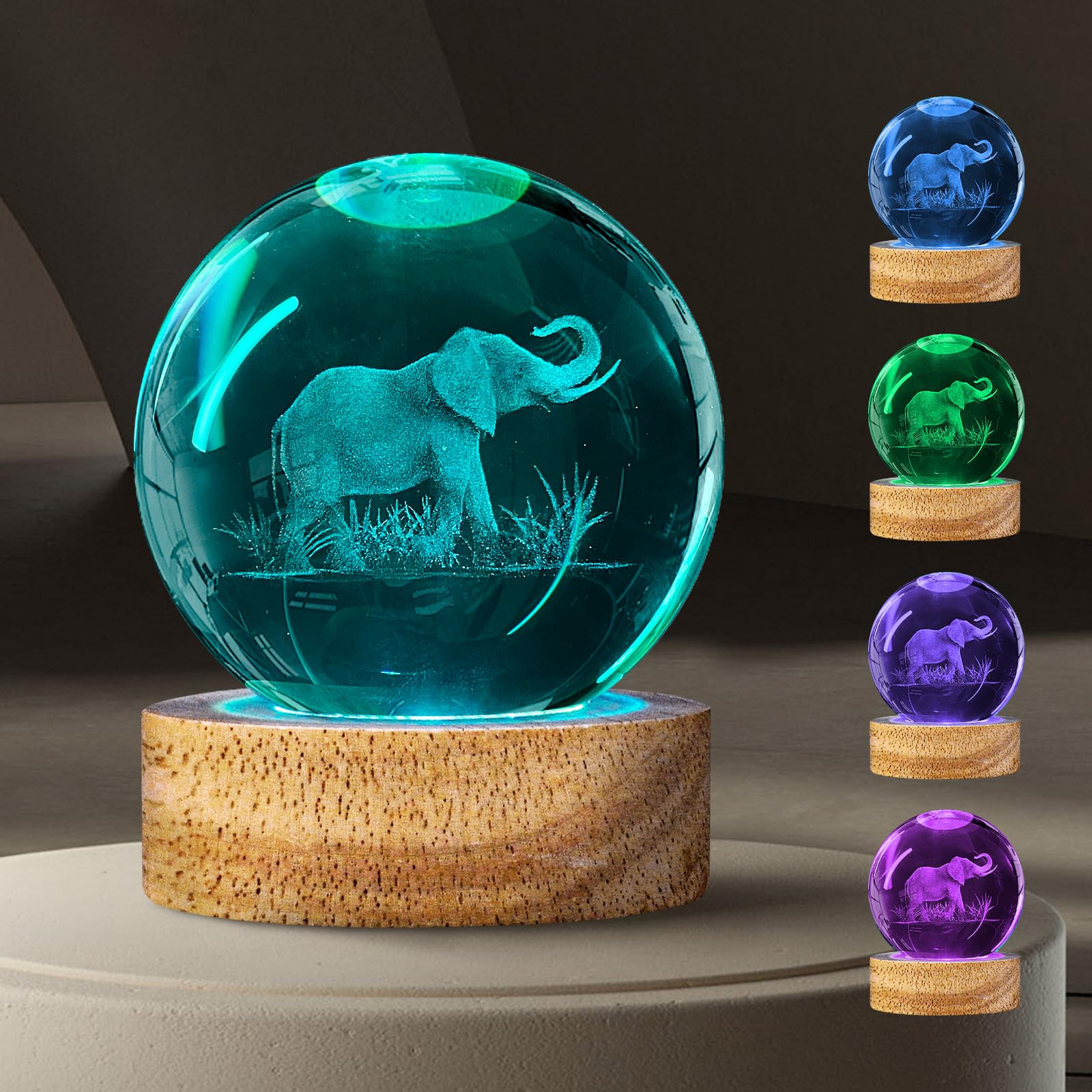 3D Elephant Crystal Ball Night Light Elephant Gifts for Women, 60mm Elephant Figurine Glass Lamp with 16 Colors and Remote Uniqu