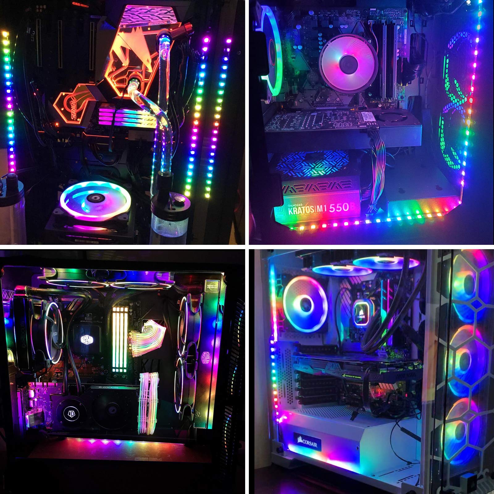 BTF-LIGHTING WS2812B LED RGB Light Strip 4PCs 19in 5V Addressable Black Plastic