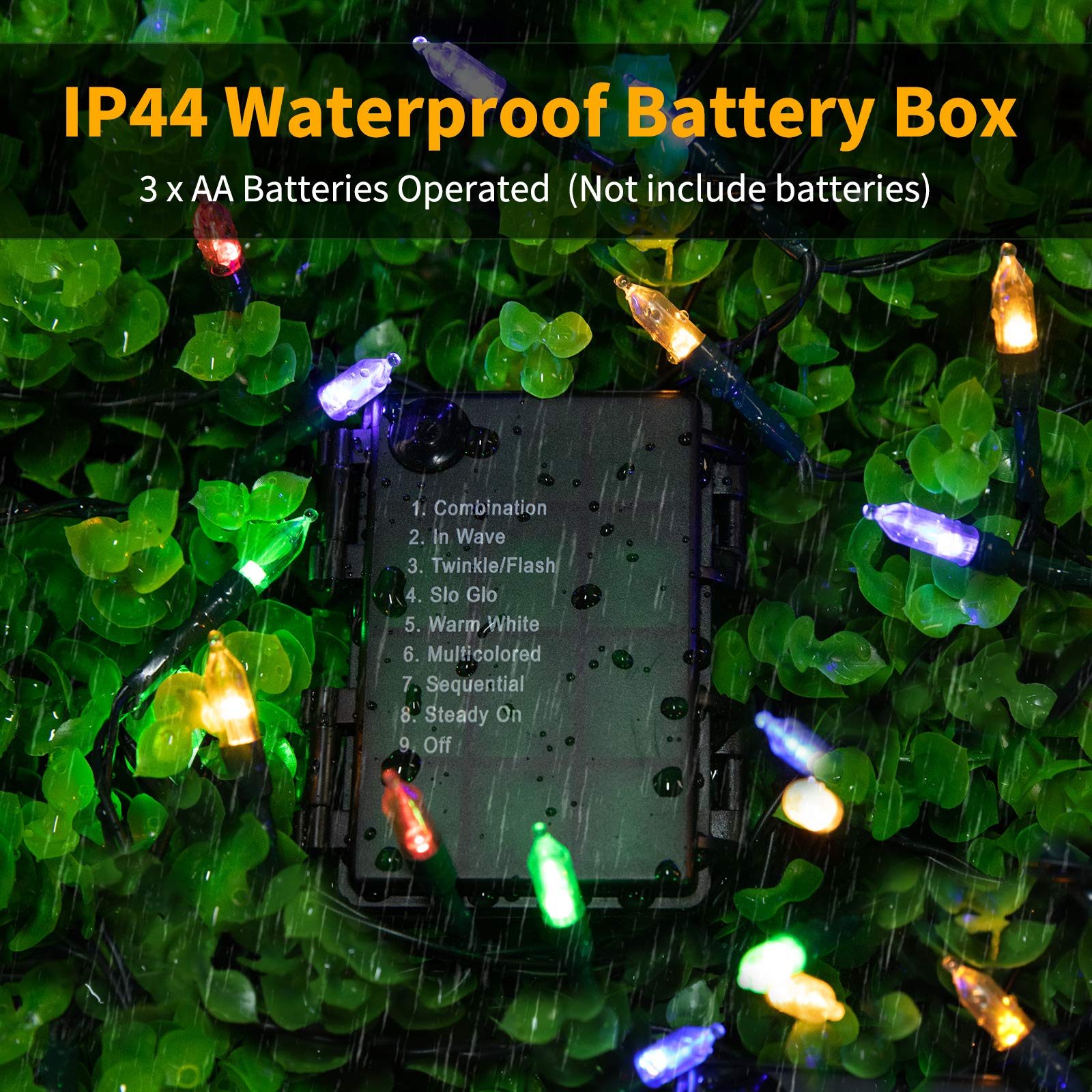 Brightown Christmas Mini String Lights, 50 LEDs, 4 Pack, 17.7 Feet, Battery Operated, Warm White + Multicolored