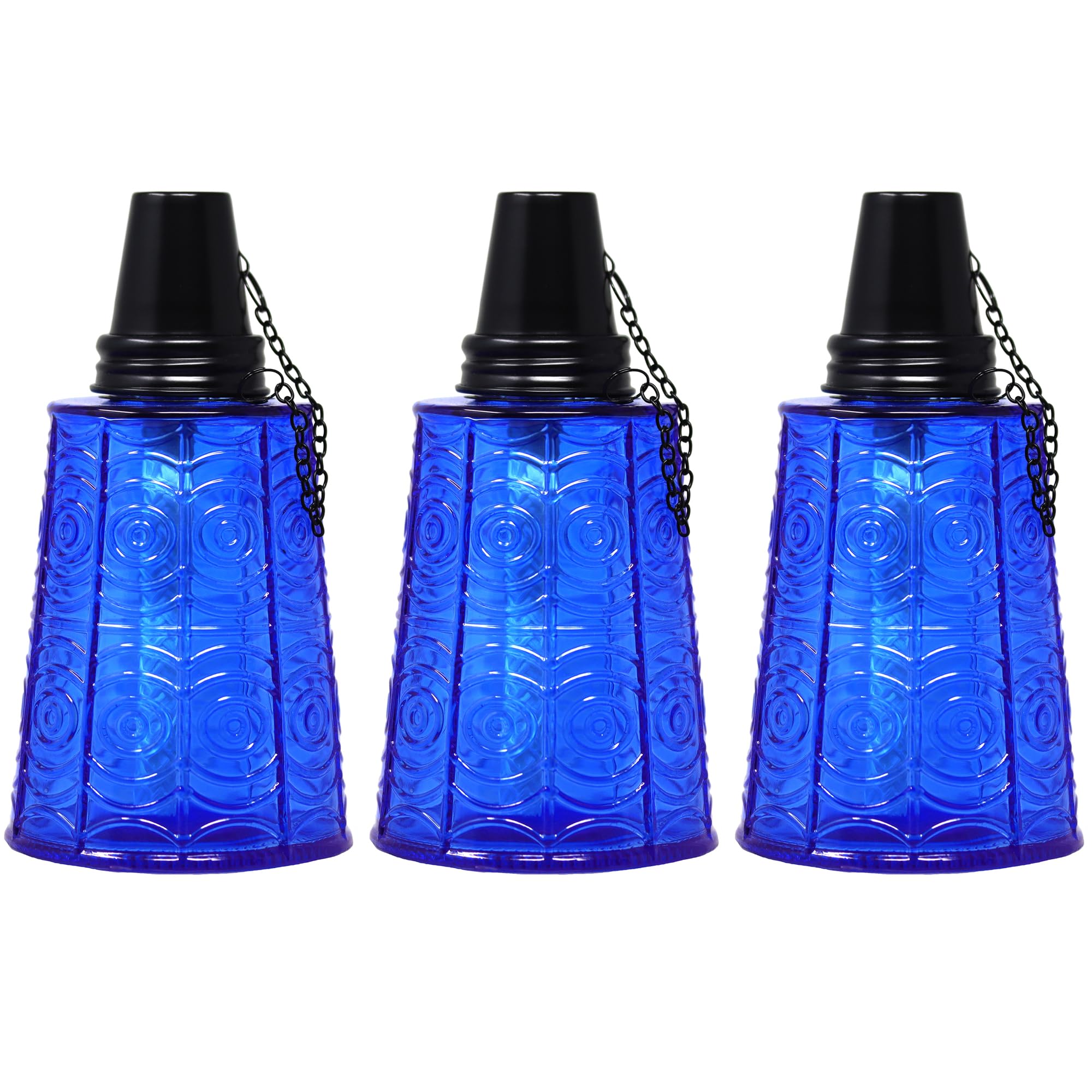 Seraphic Citronella Table Top Torches, Set of 3, 16oz Decorative Glass Candles, Cobalt Blue for Outdoor Patio and Garden