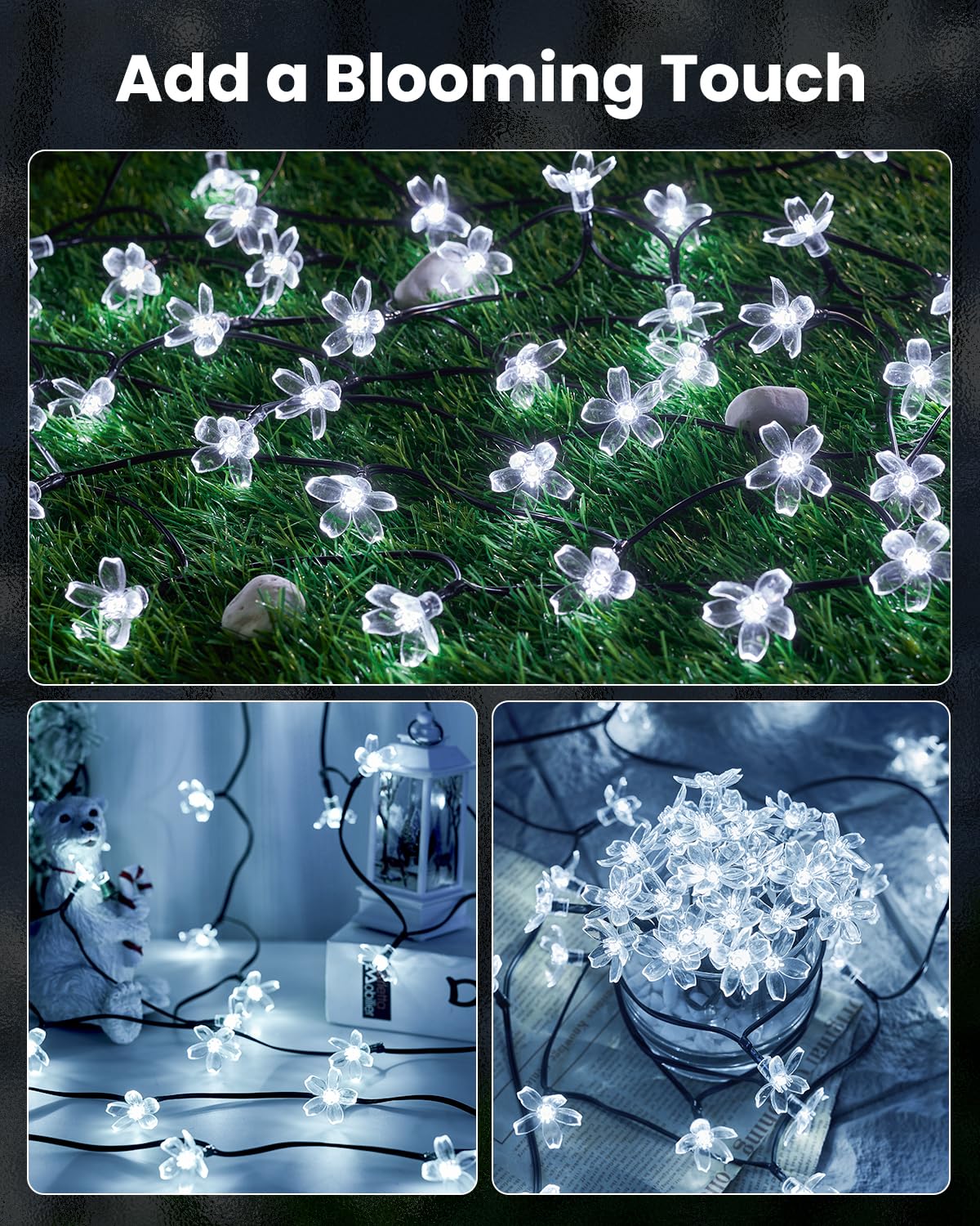 Brightown 60 Led Solar Flower String Lights Outdoor Waterproof Fairy Lights For Garden Yard Fence Patio Christmas Tree Wedding P