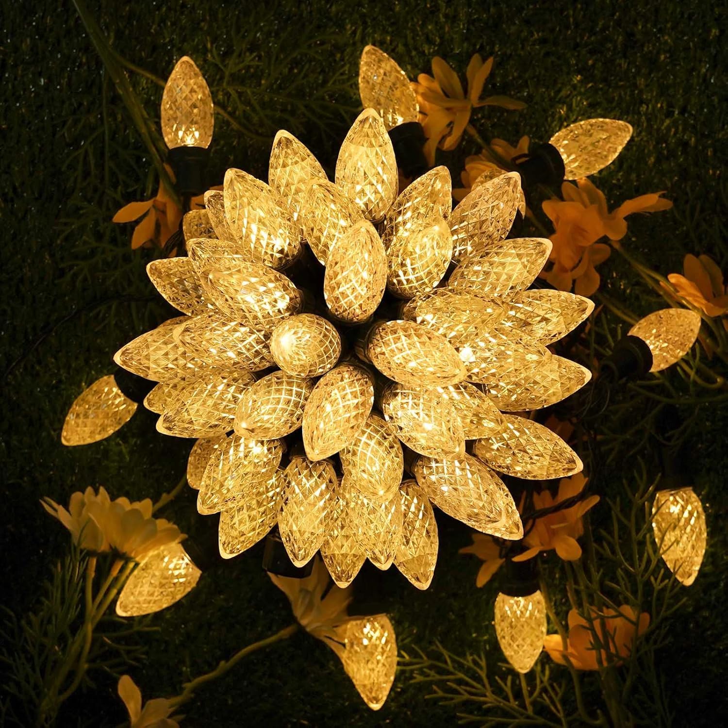 Kaq 2Pk 100Led Warm White C9 Christmas Lights Waterproof Indoor Outdoor  98Ft Extendable C9 String Lights Plug In With 13 Lighting Modes  Christmas Decorations For Party Patio  Outside Yard Decor