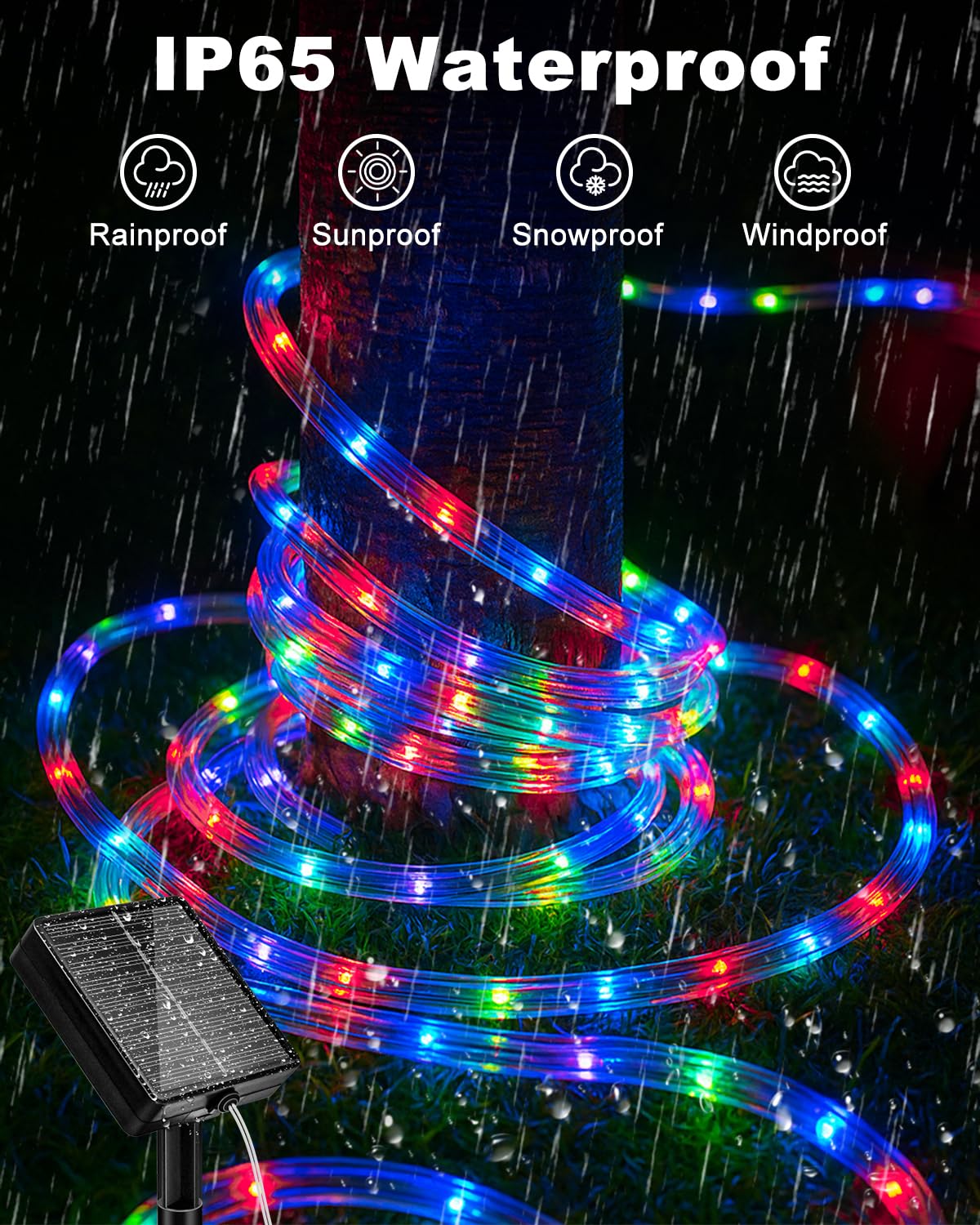Btfarm 2 Pack Solar Rope Lights Outdoor  120Led 46Ft Solar String Lights Outside Waterproof  8 Lighting Modes Tree Tube Fairy Light Solar Powered For Garden Christmas Yard Party Decoration  Multicolor
