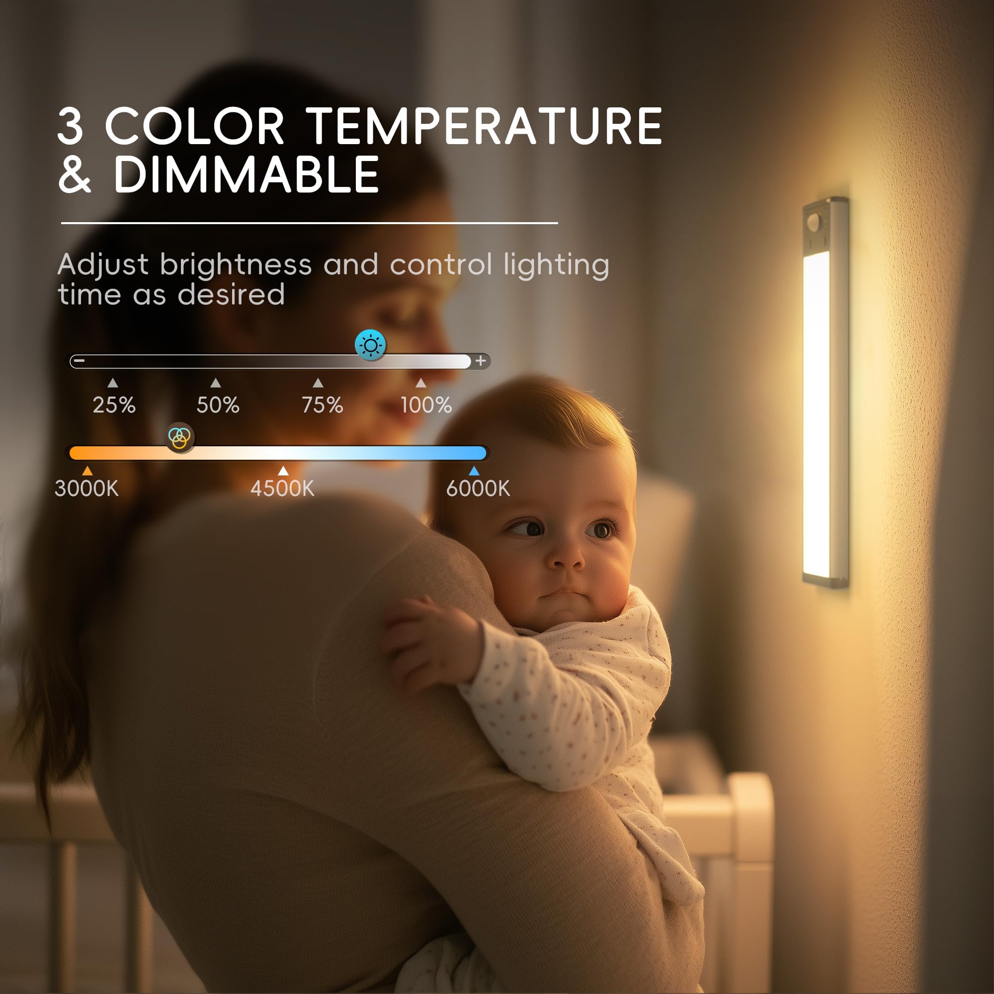 Hopedone Under Cabinet Lights, 24 LED Dimmable Rechargeable, Motion Sensor, Magnetic, 1 Pack, White, Model LINGJ-1466-US