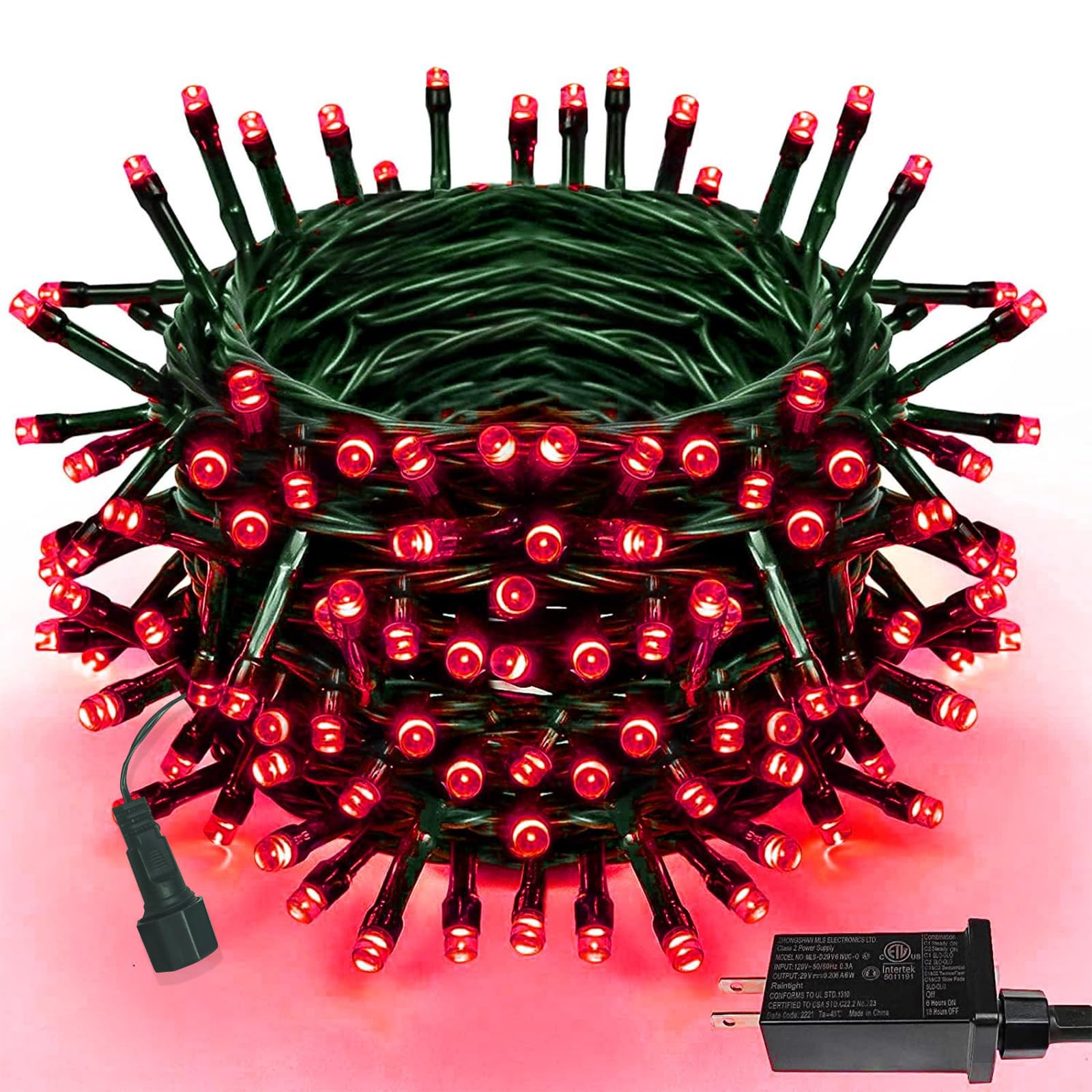 Upgraded 75.8 Ft 200 Led Red Christmas Lights Outdoor Indoor, Memory Function & Timer & 8 Modes, Extendable Green Wire Waterproo