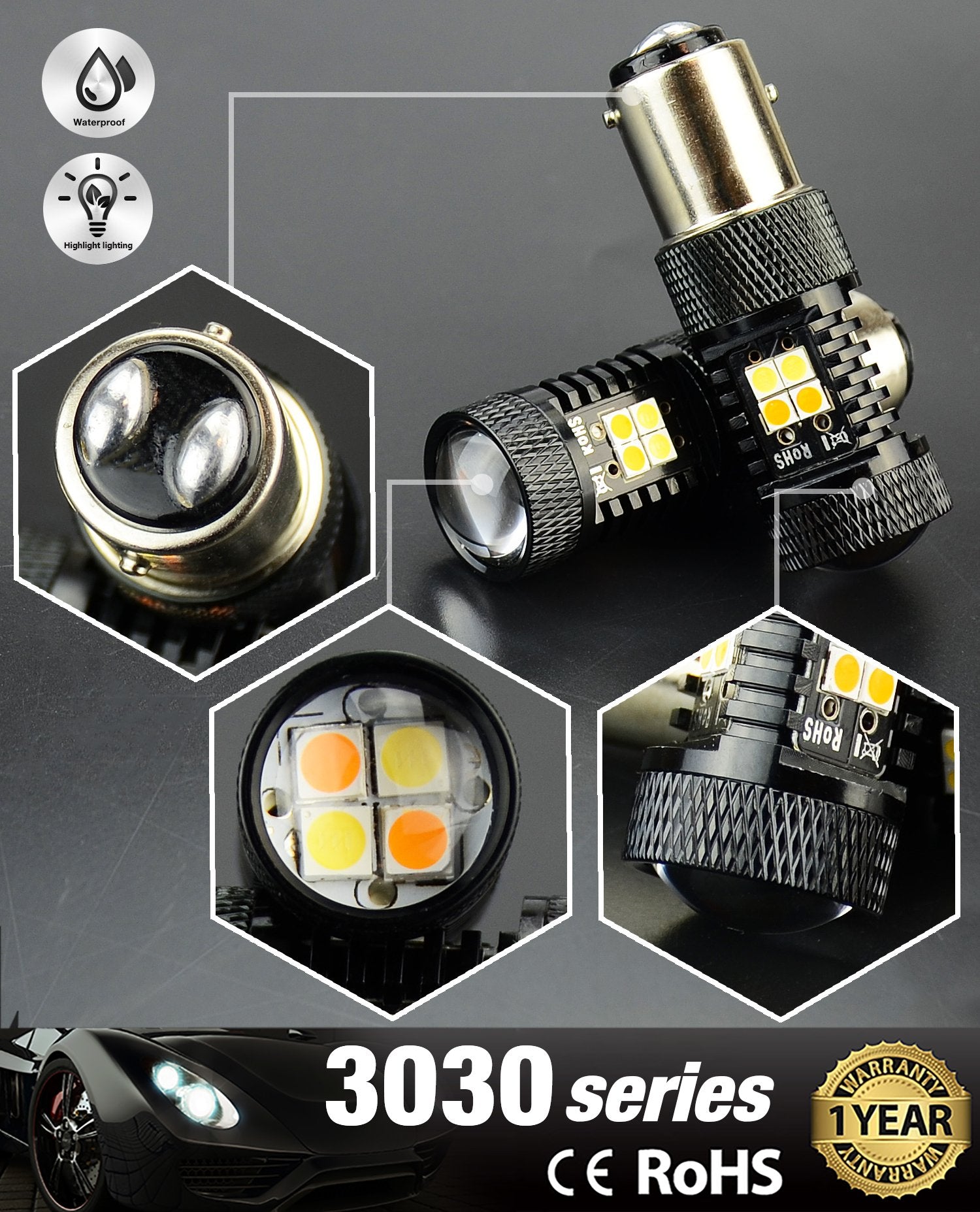 JDM ASTAR Extremely Bright 3030 Chipsets White/Yellow 1157 2057 2357 1157A 2057A 2357A Switchback LED Bulbs with Projector For T