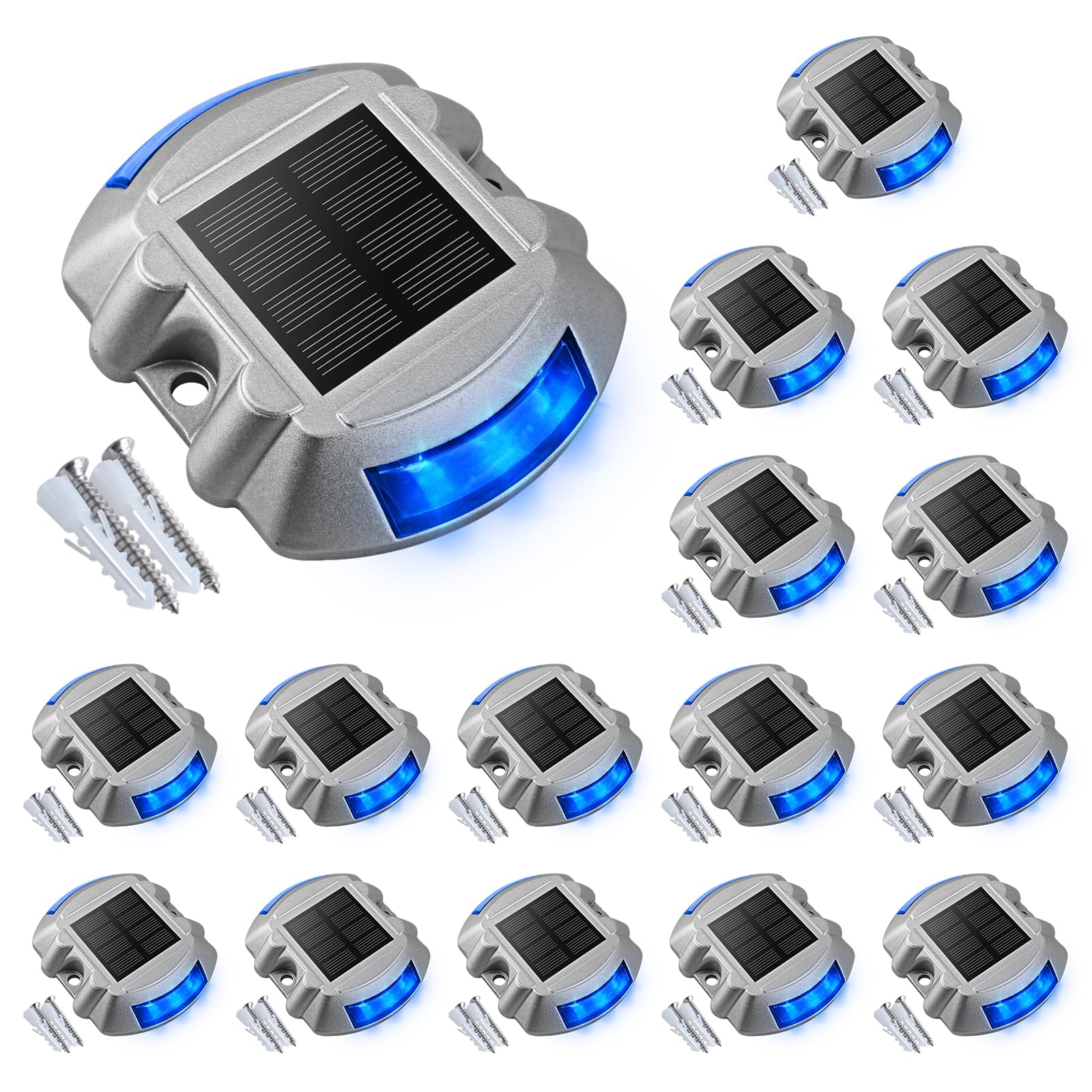 VOLISUN Solar Deck/Dock Lights, 16-Pack Led IP67 Waterproof Outdoor Warning Step Lights for Driveway Sidewalk Garden Pathway Yar