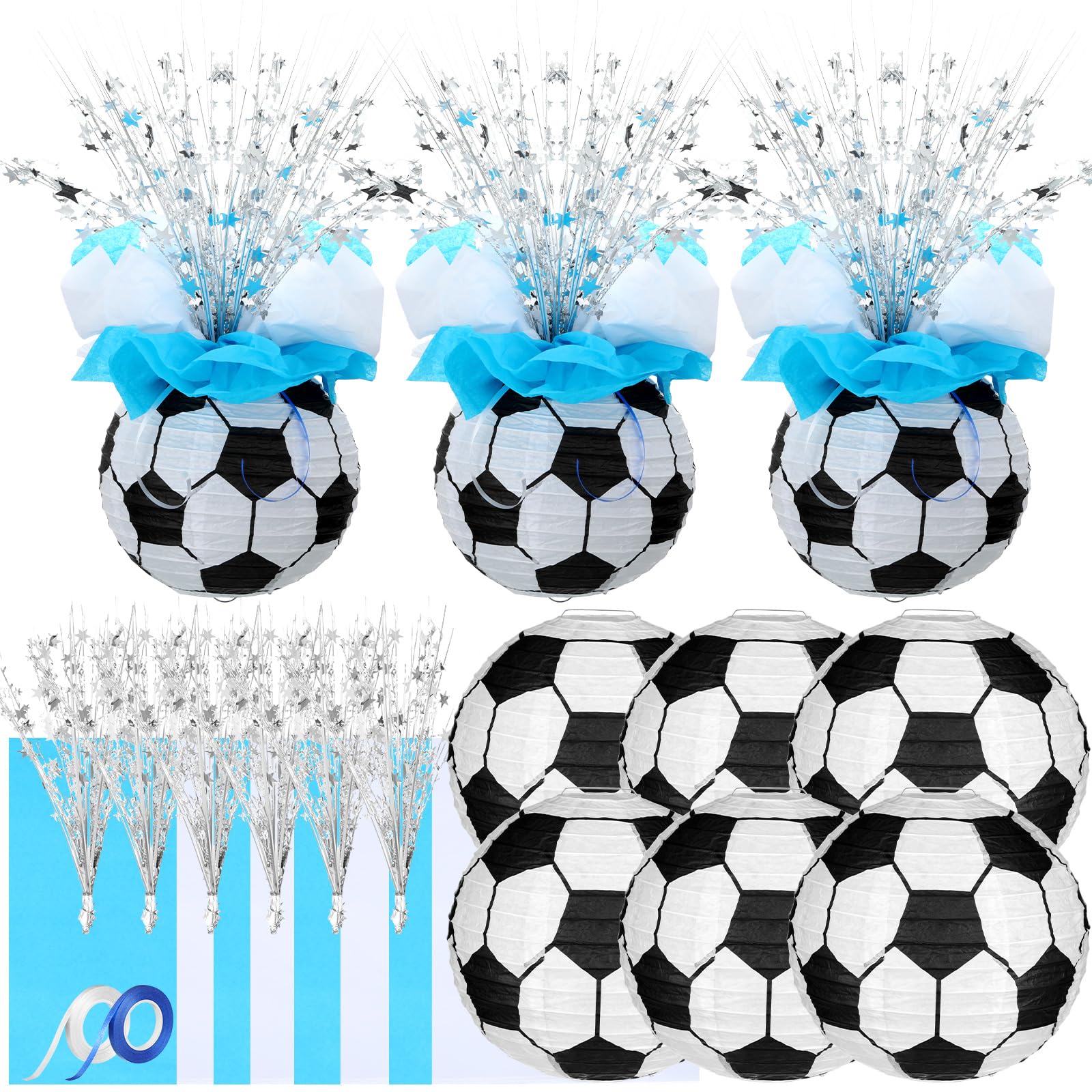 Rossesay 26 Pieces Soccer Ball Lantern Centerpieces Decorations Soccer Centerpieces Supplies With Metallic Foil Spray Centerpiec