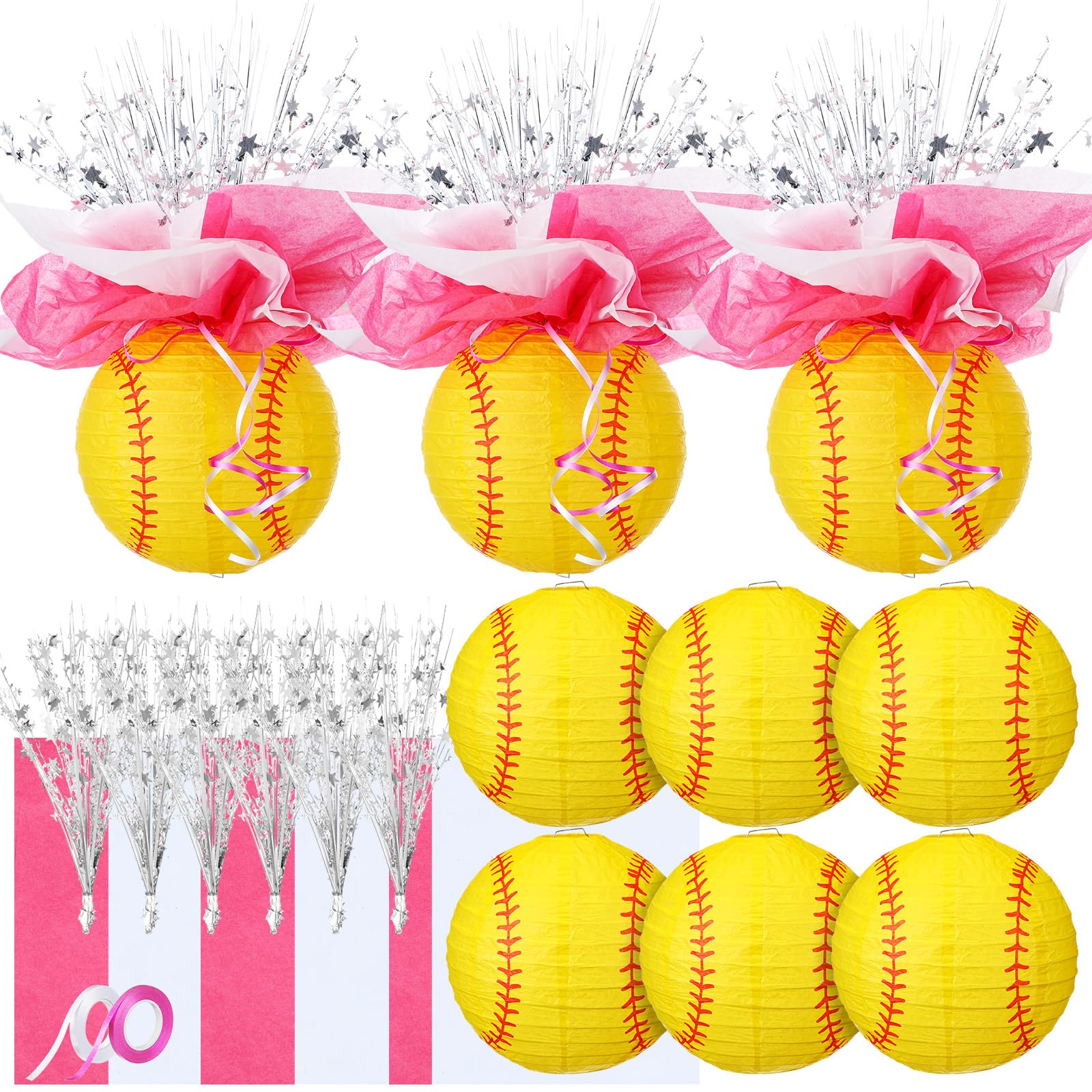 Rossesay 26 Pieces Softball Lantern Centerpieces Decorations Softball Centerpieces Supplies With Metallic Foil Spray Centerpiece