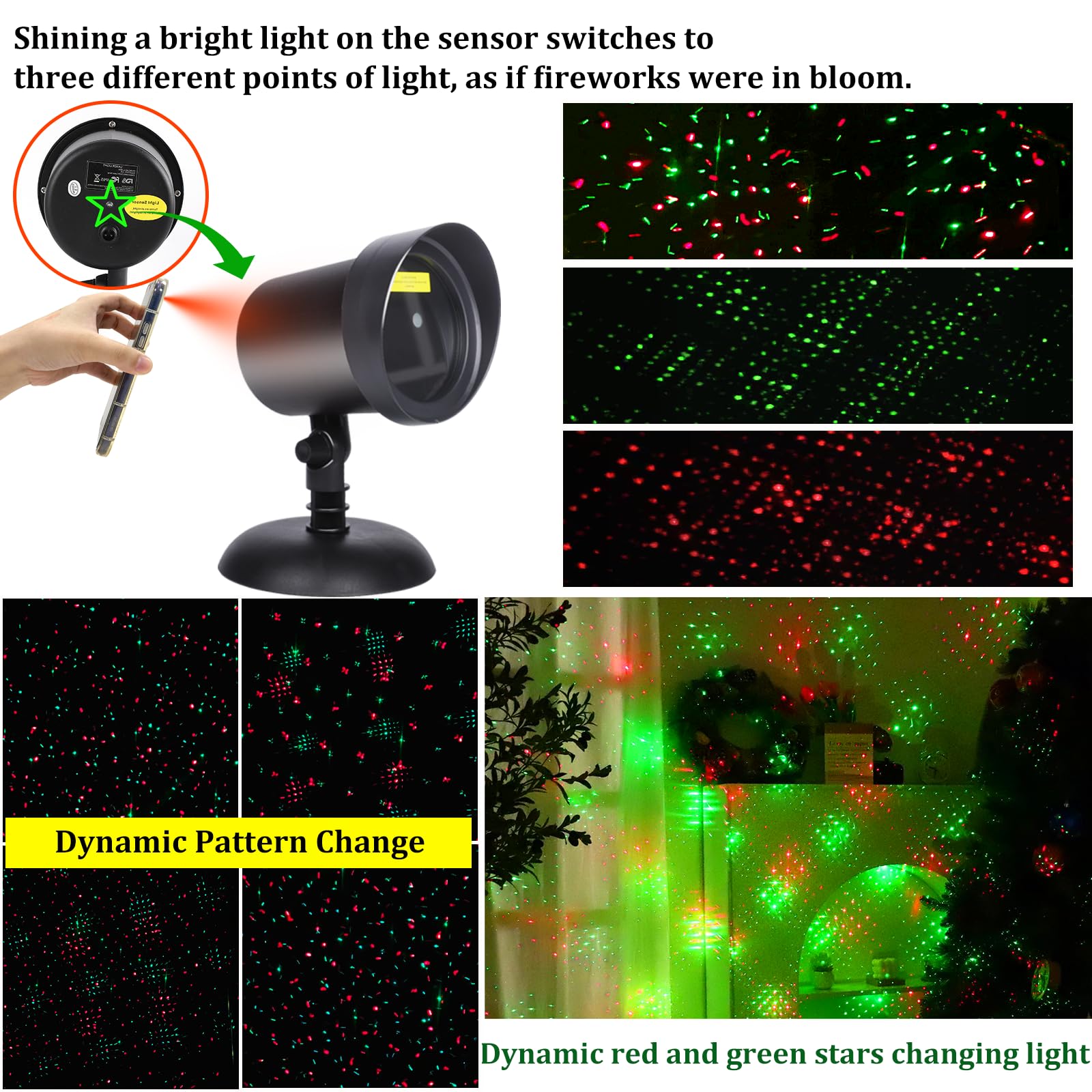 Laser Projector Lights Outdoor For Christmas, Motion Laser Lights Projector, Red & Green Stars Starry Show Dynamic Patterns For