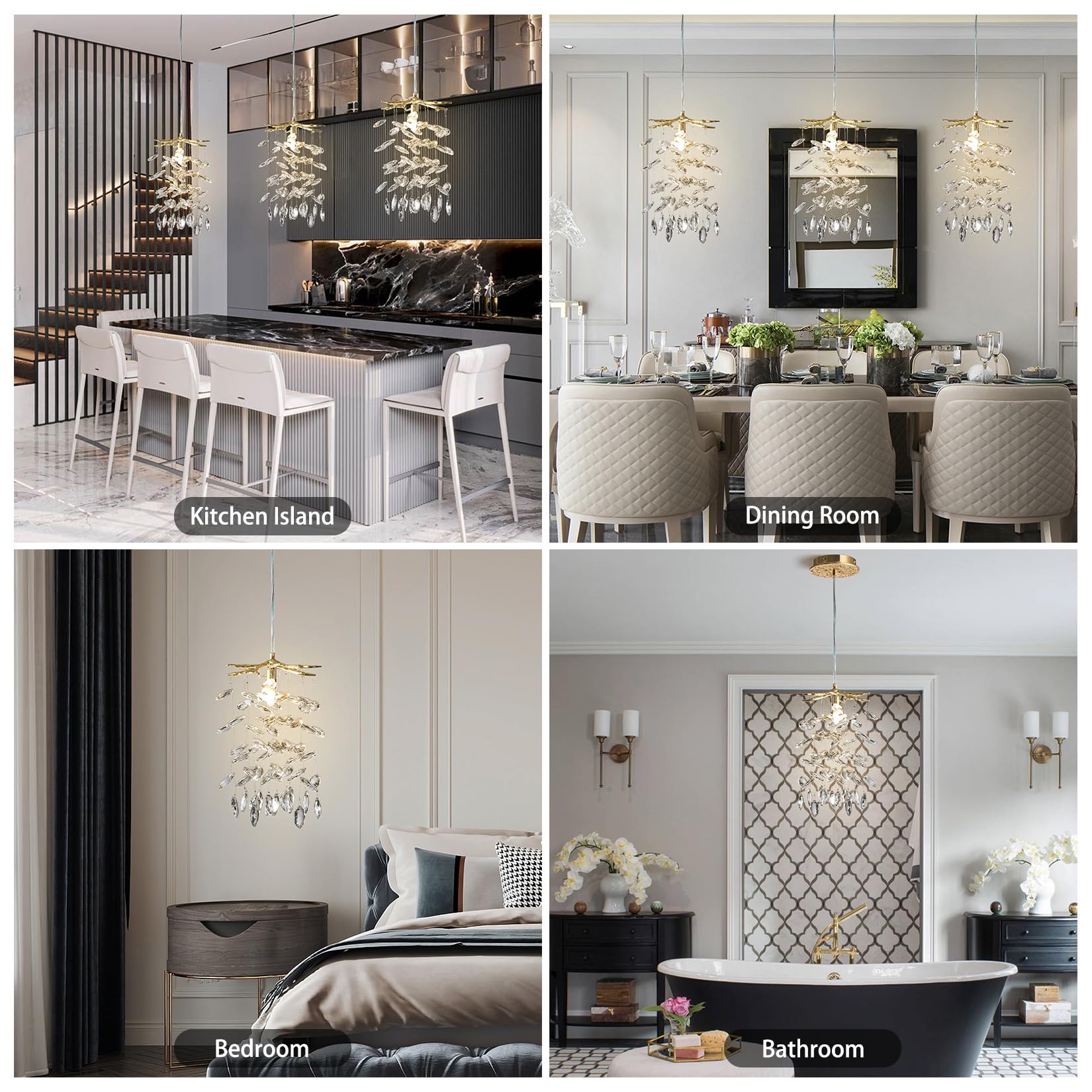 Yuyi Modern Crystal Chandelier, 8.3'' Gold Tree Branch Chandelier For Dining Room, Luxury Raindrop Chandeliers Hanging Light Fix