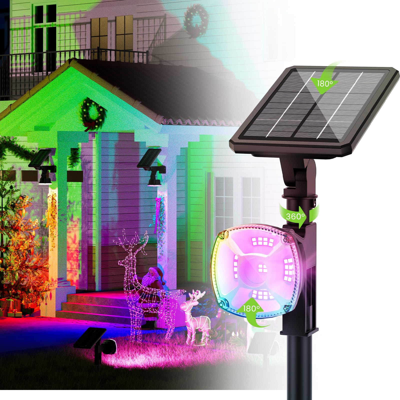 Solar Lights Outdoor, 36 LED 8 Color Modes Solar Spot Lights, Multicolor RGB Solar Garden Lights Waterproof IP67, 2-in-1 Wall Li