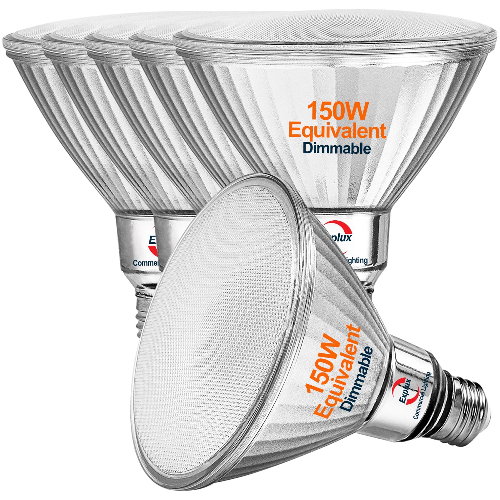 Explux Commercial LED PAR38 Flood Light Bulbs, 150W Equivalent, Dimmable, 1800 Lumens, 4100K Cool White, 6-Pack, Glass