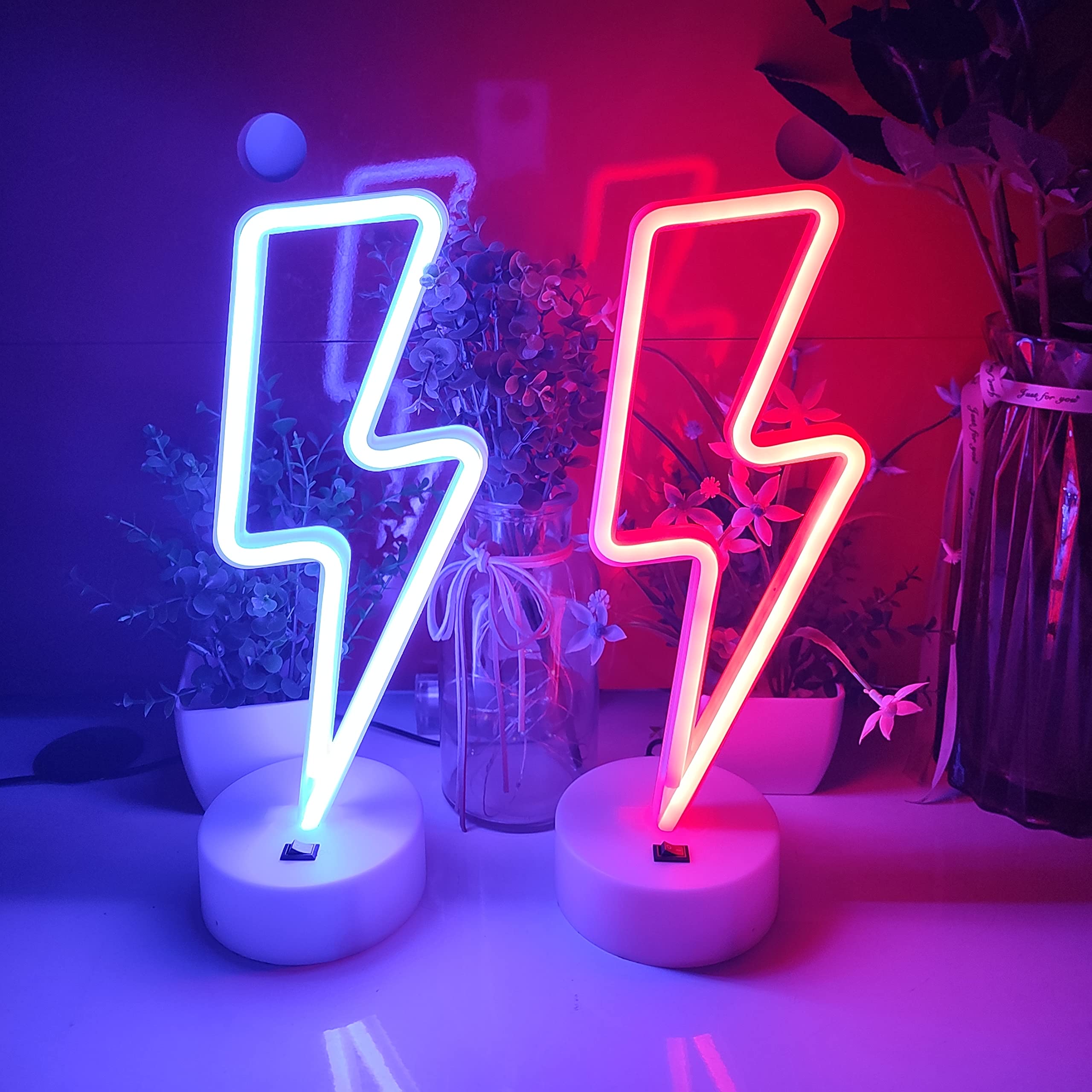 JYWJ Lightning Neon Sign, Red LED Wall Decoration, 4.7inx12.2in, Powered by USB or 3-AA Battery, Model JY-NEON-001