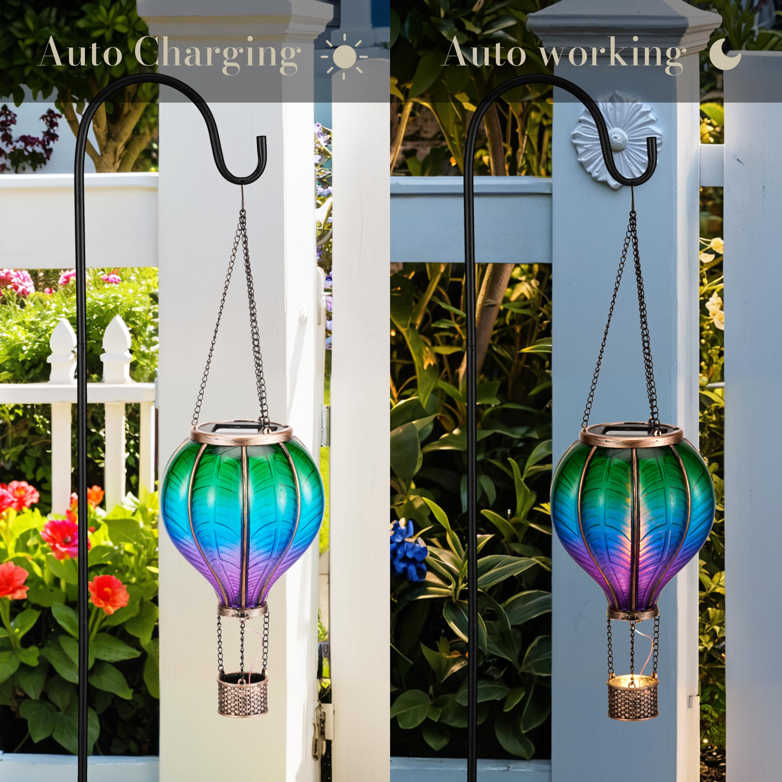 Teresa'S Collections 2 Pack Hanging Solar Lantern Outdoor Garden Decor For Valentine ,Waterproof Plastic Hot Air Balloon Green F