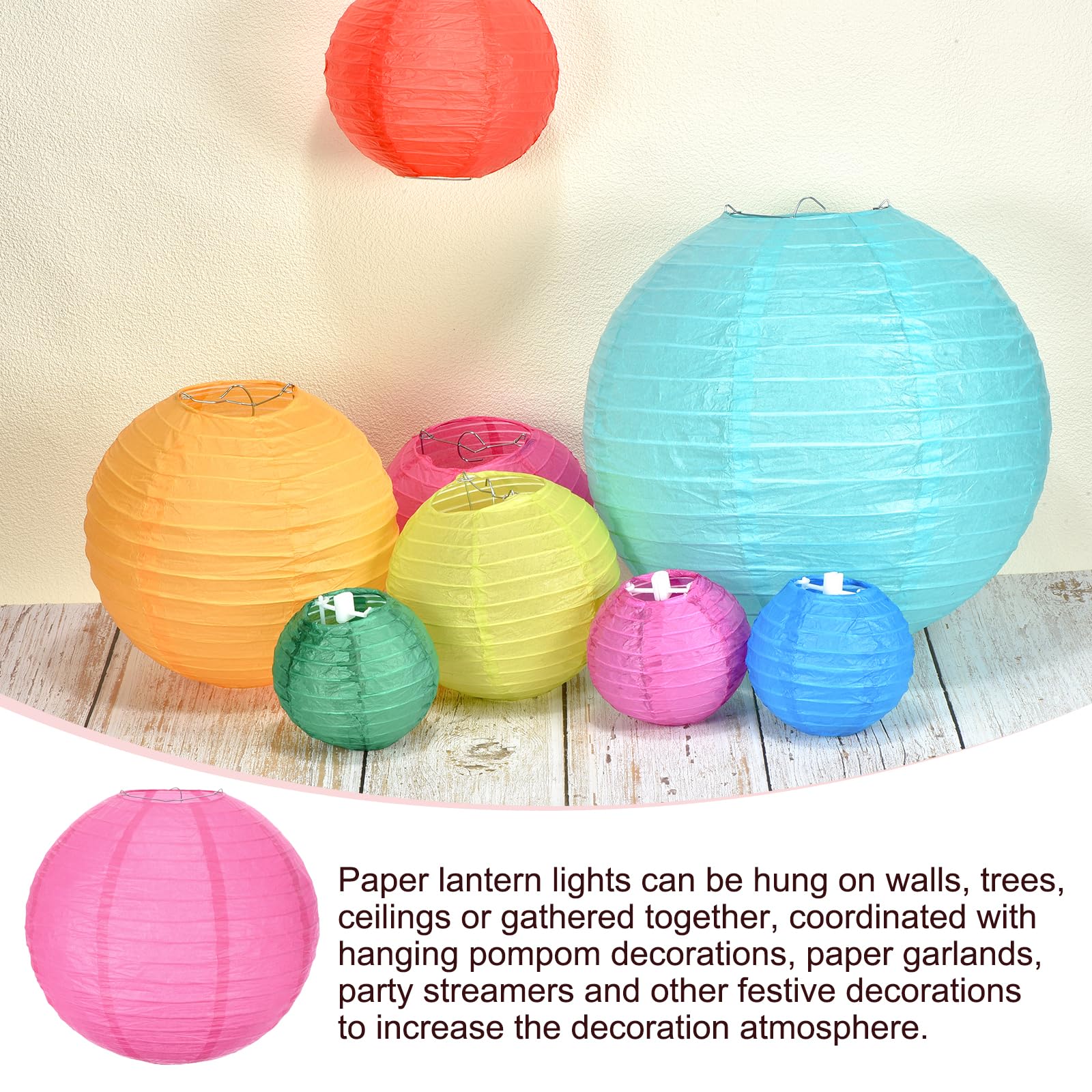 Meccanixity 6Pcs Paper Lanterns Decorative, 6'' 8'' 12'' Rose Red Round Hanging Lantern Chinese Lanterns For Home Decor, Birthda