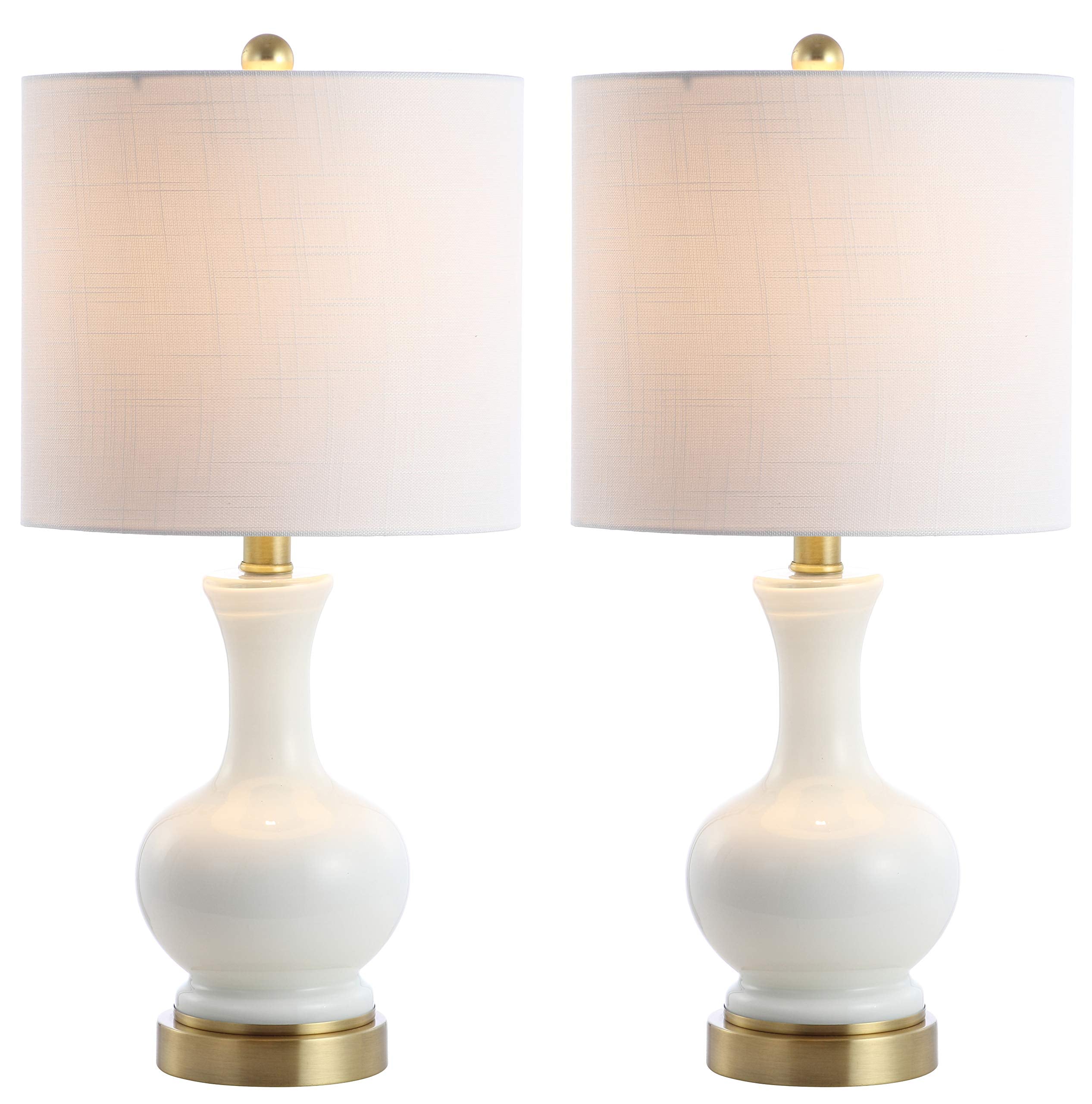 JONATHAN Y 22in Glass/Metal LED Table Lamps Set of 2, Contemporary Nightstand Lamps, White/Brass Gold, Model JYL4033A-SET2