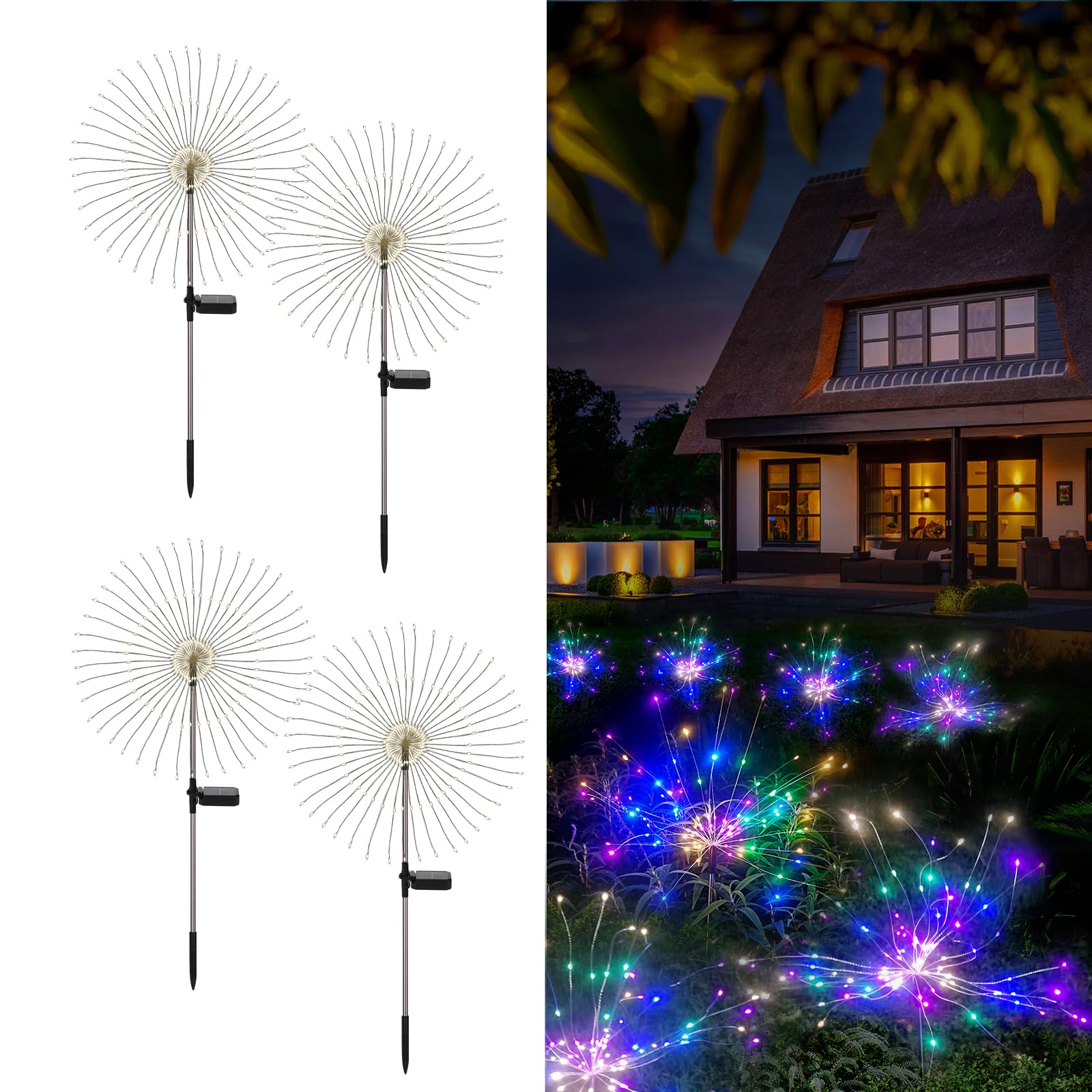 Galavasen Solar Fireworks Lights for Outside, 150LED 8 Modes Fireworks Solar Lights Outdoor, Fairy Garden Flowers Lights for Yar