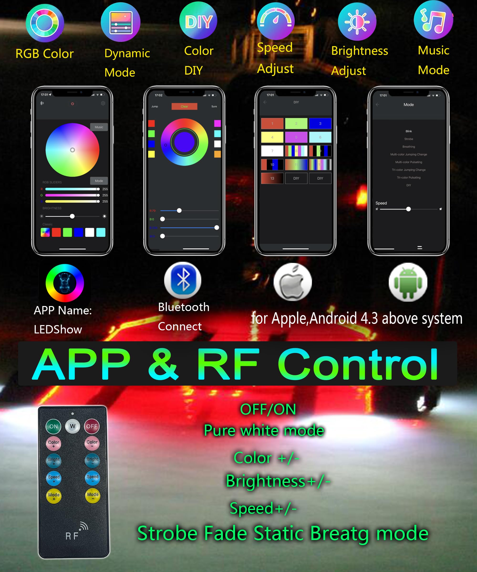 Kingshowstar Waterproof RGB Underwater Boat Trailer Light - 2 Pcs 1/2" NPT, Bronze Housing, APP RF Remote Control, 4100LM