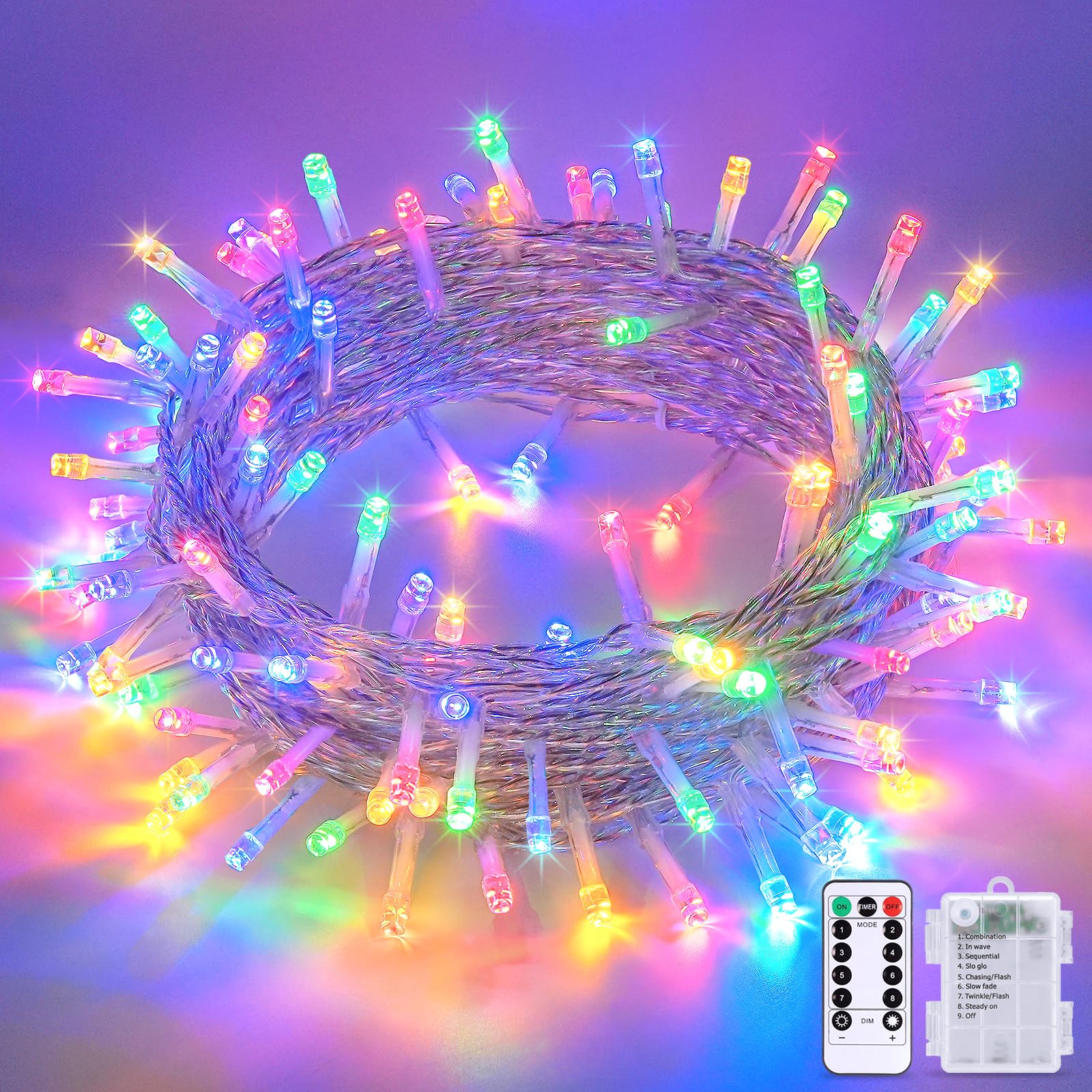 JMEXSUSS Easter String Lights, 33ft Battery Operated, 100 LED, 8 Modes, Waterproof, Multicolor Decor for Indoor/Outdoor Use