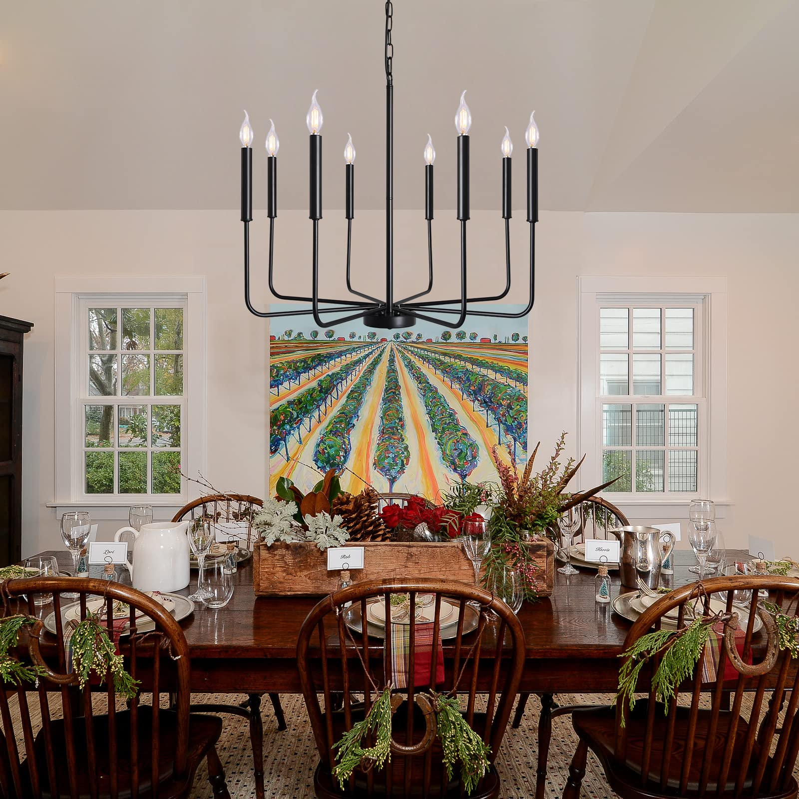 Alisadaboy 8-Light Black Farmhouse Chandelier - Rustic Industrial Candle Pendant Lighting