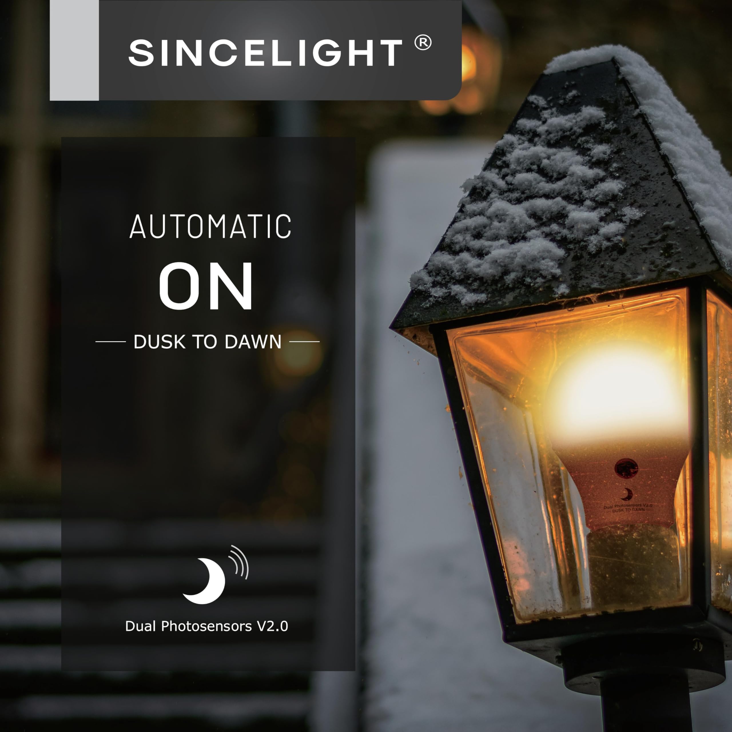 Sincelight Dusk To Dawn Led Bulb, 9W Warm White, Dual Daylight Sensor, E26, 2