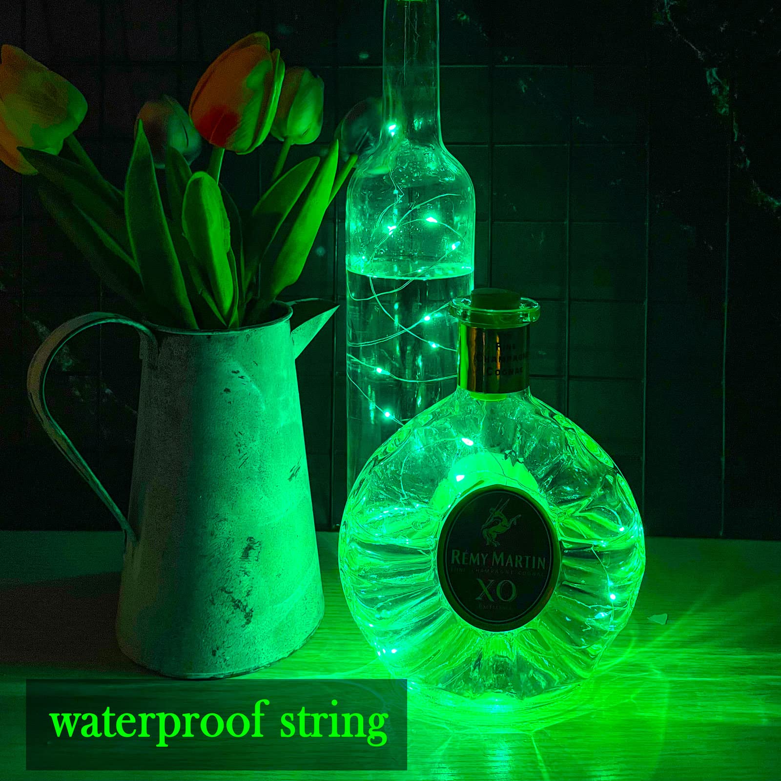 SmilingTown Wine Bottle Cork Lights, 15 Pack, 10 LED, 40 Inches, Battery Operated, Green, Copper Wire Fairy Lights for Decoration