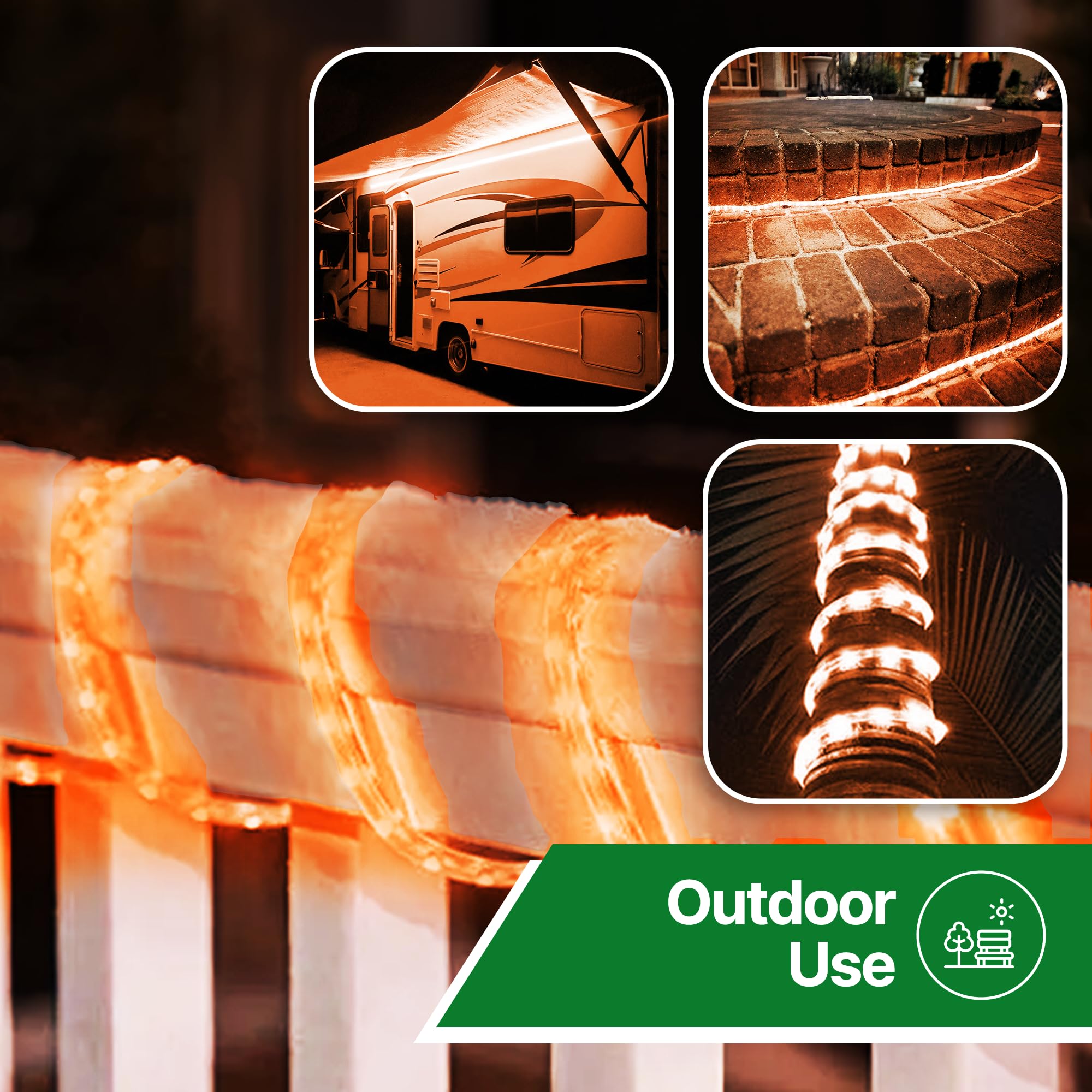 Tupkee LED Rope Light - 24 Feet, 10MM Diameter, 144 Long Life Bulbs, Orange, Indoor/Outdoor Use, Model E237798, Pack of 2