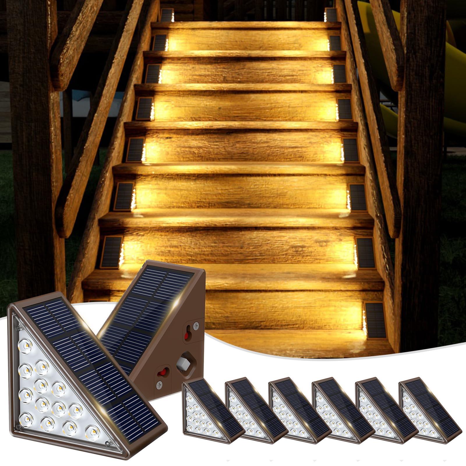 JOFIOS Solar Step Lights - 8 Pack Waterproof IP67, Warm White, Outdoor Deck & Staircase Lights, Model 61174