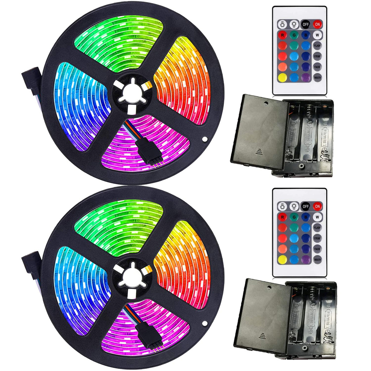 111111 Battery Powered Led Strip Lights,2 Pack 6.56Ft Strip Lights Battery Operated Led Strip Kit,24-Keys Remote Controlled,Diy