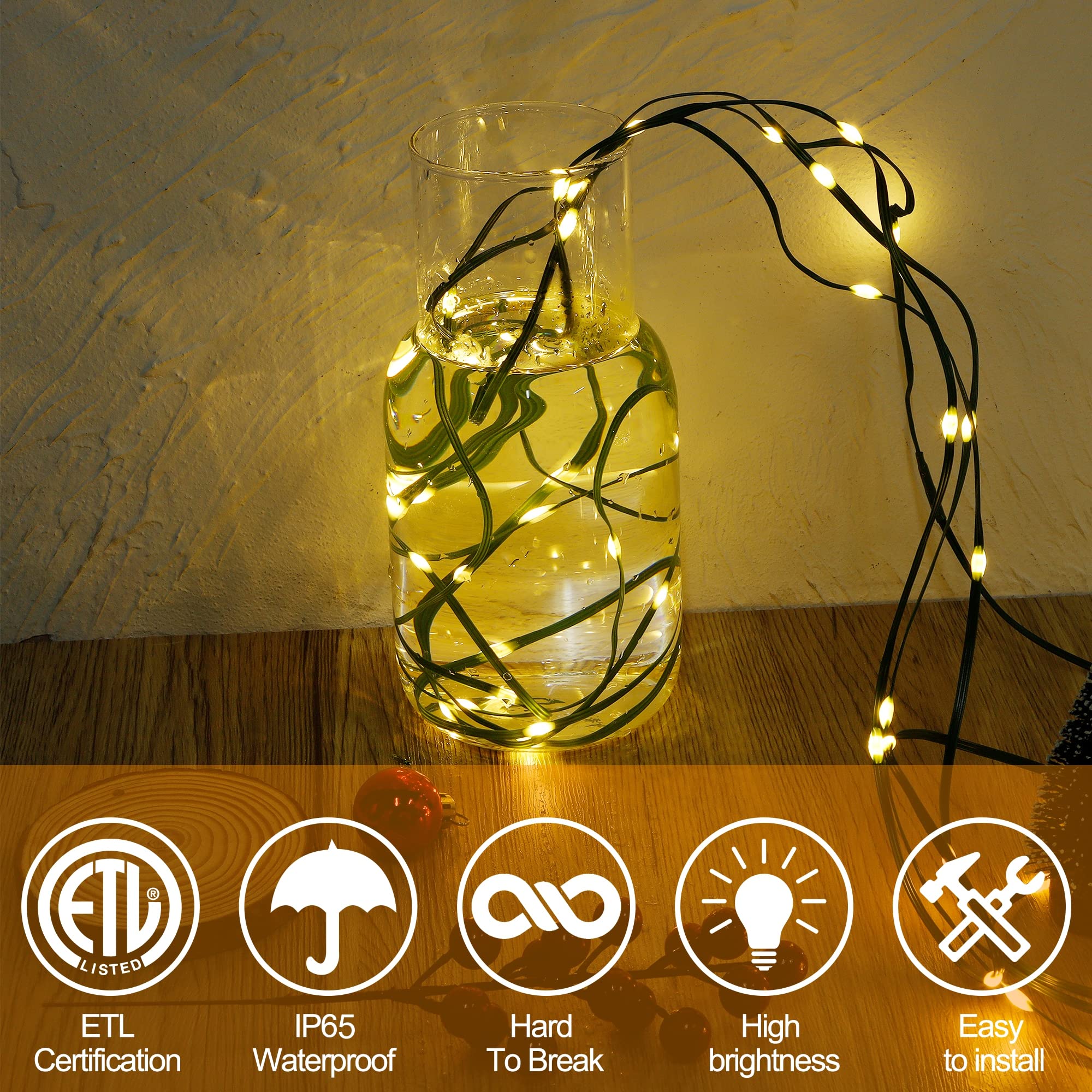 Waterglide Extra Long 328 Ft Fairy String Lights, 1000 Led Outdoor Green Wire Christmas Lights, Plug In Mini Light 8 Modes & Wat