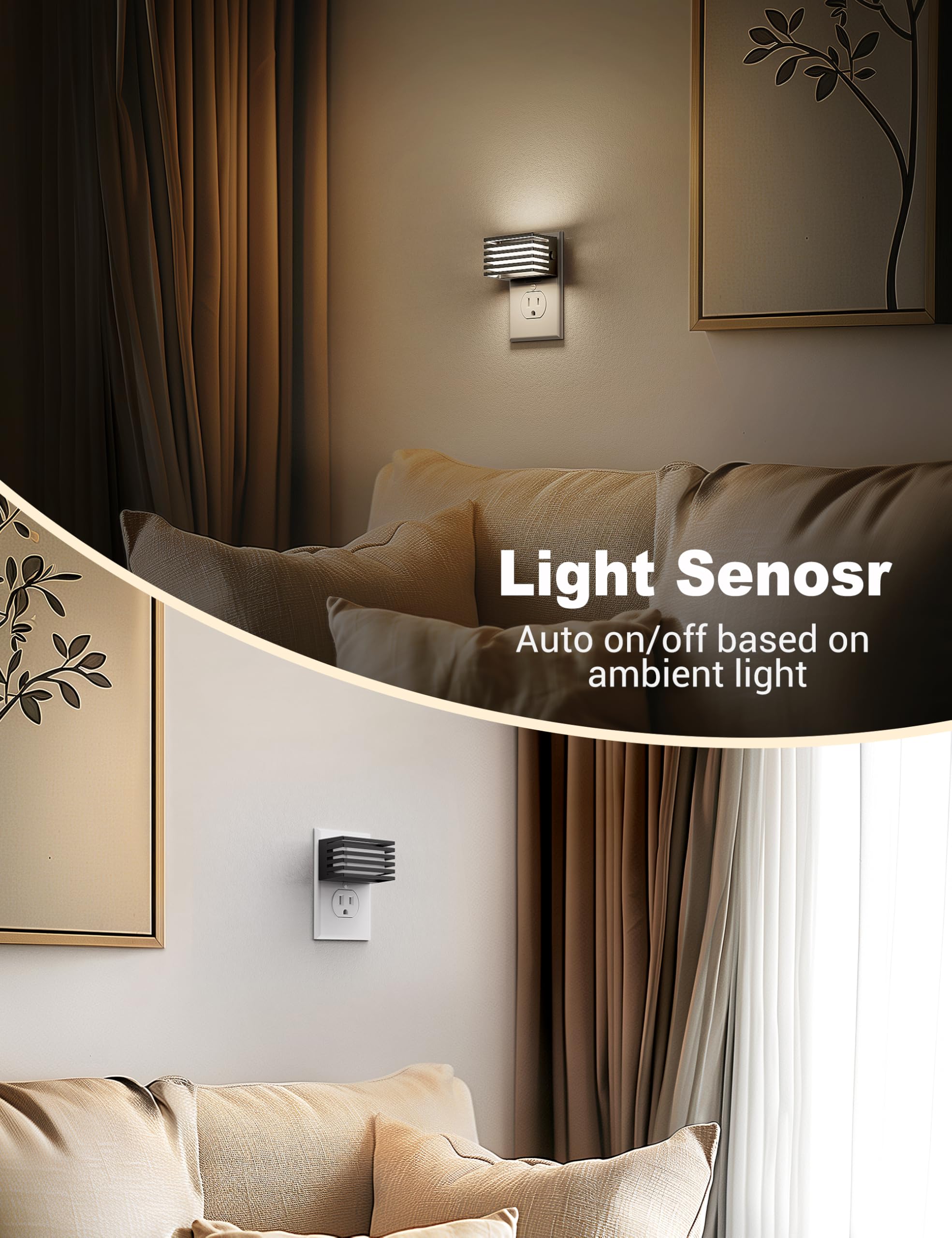 JandCase LED Night Light, Dimmable with Dusk to Dawn Sensor, 2 Pack, 5000K Daylight White, White - Black Shade, Model C-GY14003US