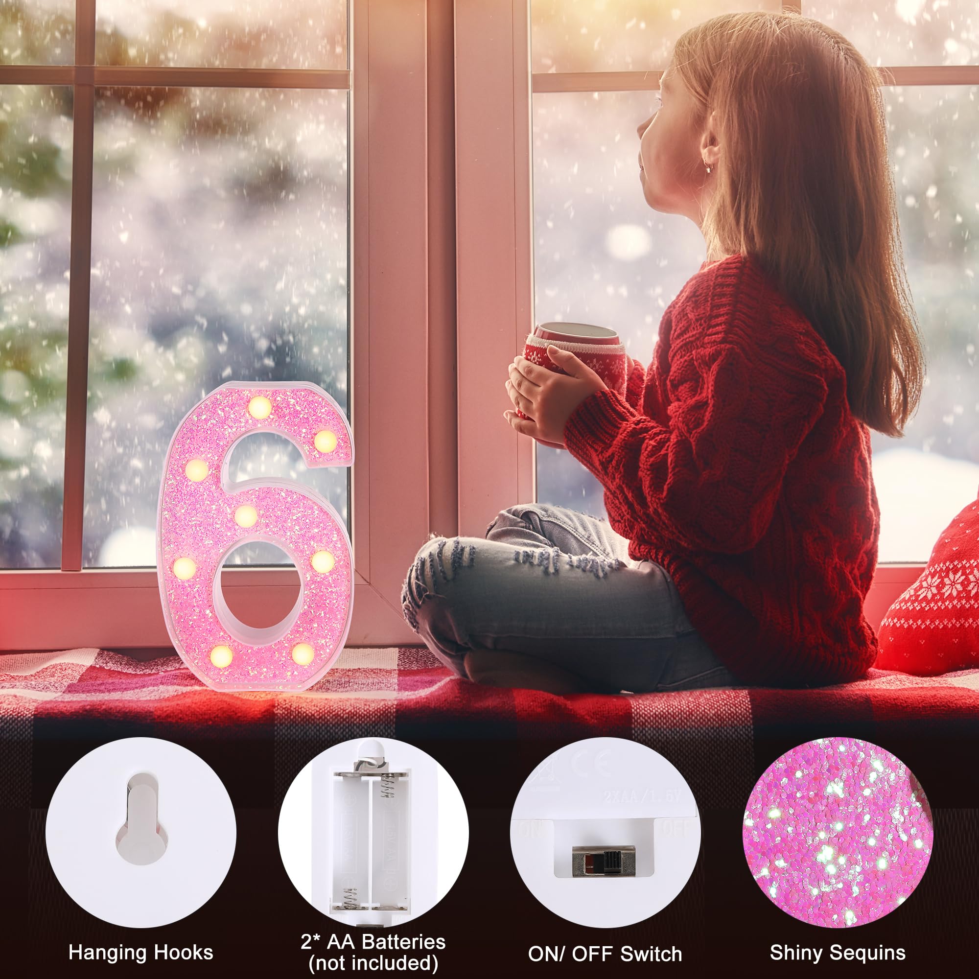 Foaky Led Letter Lights Sign Light Up Pink Letters Glitter Alphabet Letter Sign For Night Light Wedding/Birthday Party Battery Powered Christmas Lamp Girls Gifts,Number 8, Happy 18Th Birthday Decoration (8)