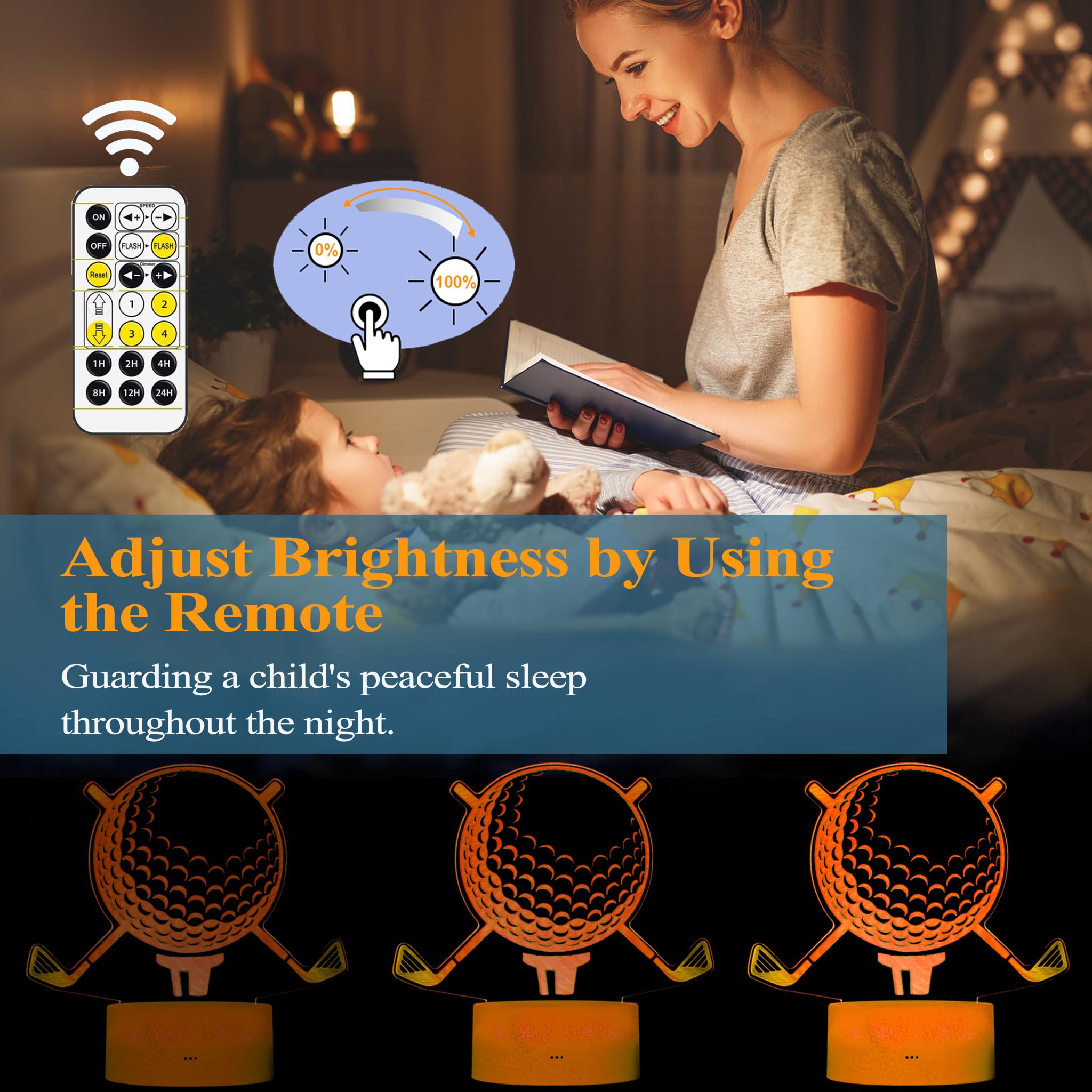Golf Gifts, Golf Night Light, 3D Illusion Lamp With Rgb 7 Colors Changes Remote Control+Timer+Dimmable, Led Golf Decor, Golf Dec