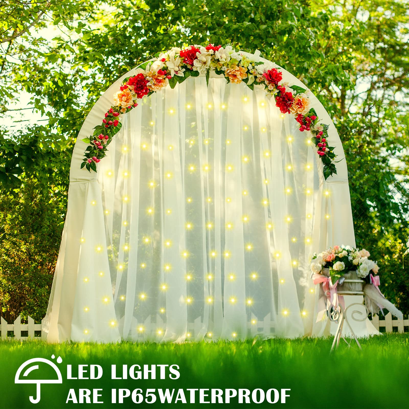 Tulle Backdrop Curtains with 300 LED Lights String for Wedding Backdrop Bridal Shower Party White Backdrop Fabric Drapes with US