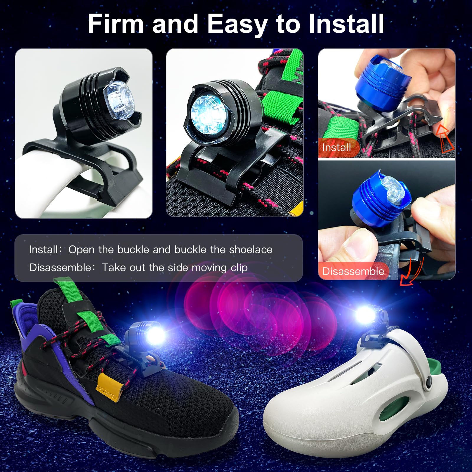 Vartiey Running Shoe Lights, Waterproof IPX5, 2 Pcs, Silver, Ideal for Night Walking, Dog Walking, Camping, Suitable for mature-themeds and Kids