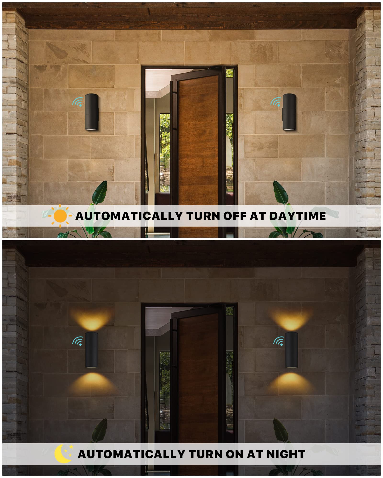 Ken & Ricky Outdoor Wall Lights, Dusk To Dawn Sensor Exterior Light Fixtures, Up And Down Wall Lantern With Textured Black Finish For Porch Patio Garage House - 2 Pack