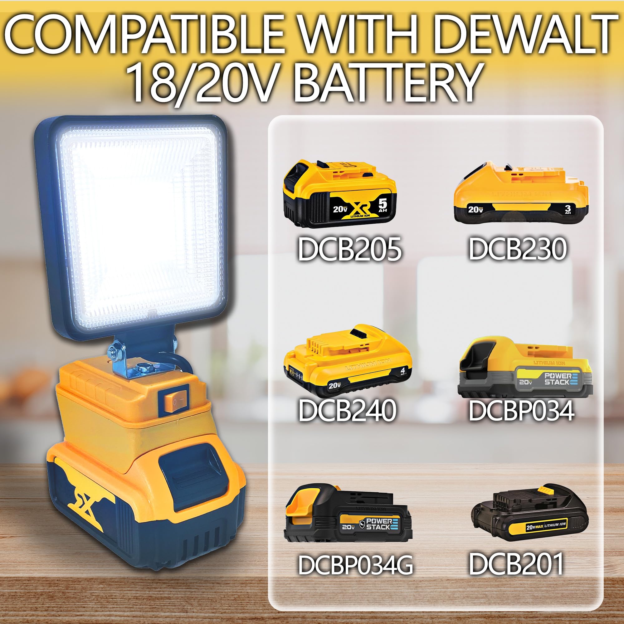 Byczone Cordless Led Work Light For Dewalt 20/18V Battery, 30W 3000Lumens Flood Lights Outdoor For Dewalt 20V Battery, Underhood