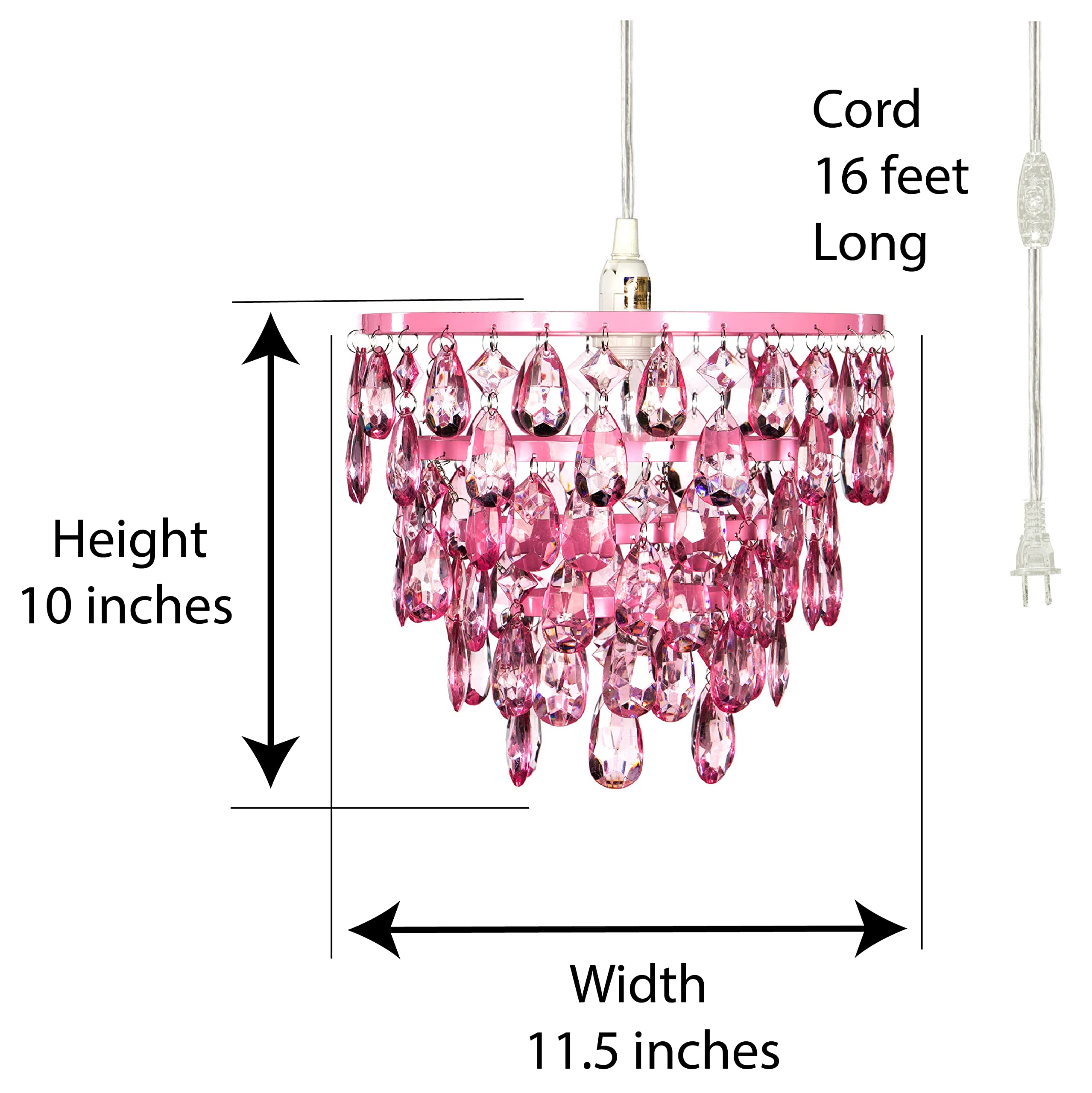 gypsy color Pink Hanging Swag Dome Chandelier, 1 Light Plug-in, Acrylic Crystals, H10”xW11.5”, Model GYDMPK