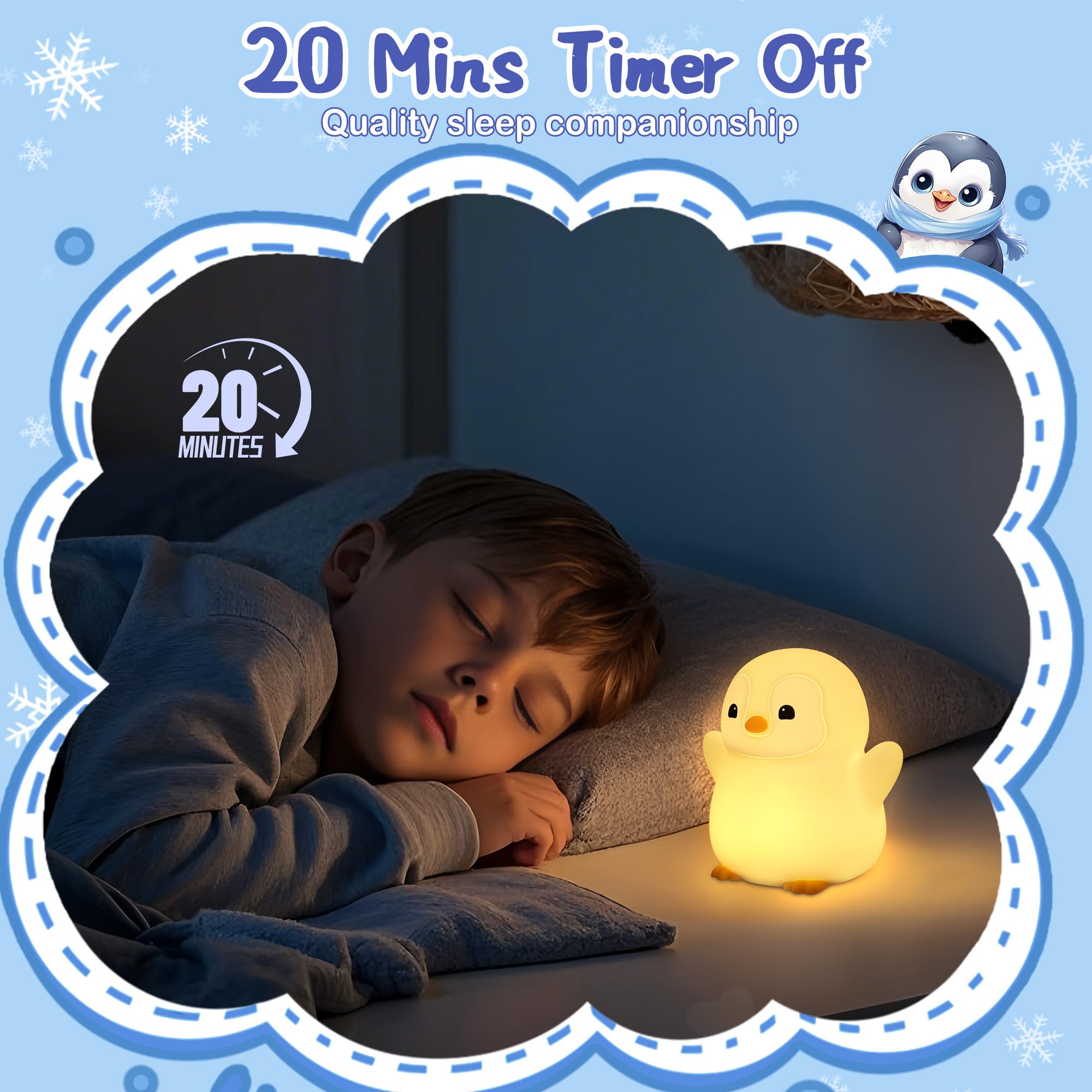 YuanDian Penguin Night Light - Cute Warm Color Silicone Toy for Bedrooms, Ideal Gift for Adults & Teens, Model FSYD