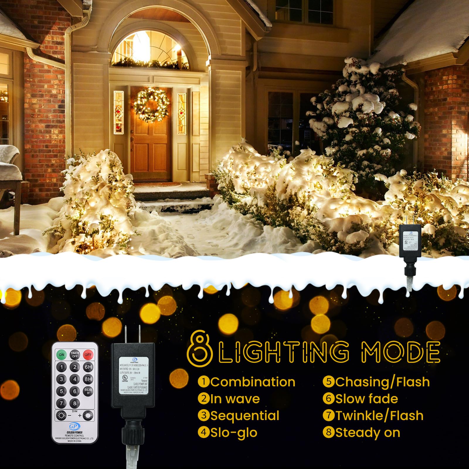 Lycklig Cluster Lights 200 LED Warm White Fairy Lights with Remote, 29FT, 8 Modes, Timer, Plug-in for Indoor/Outdoor Decorations