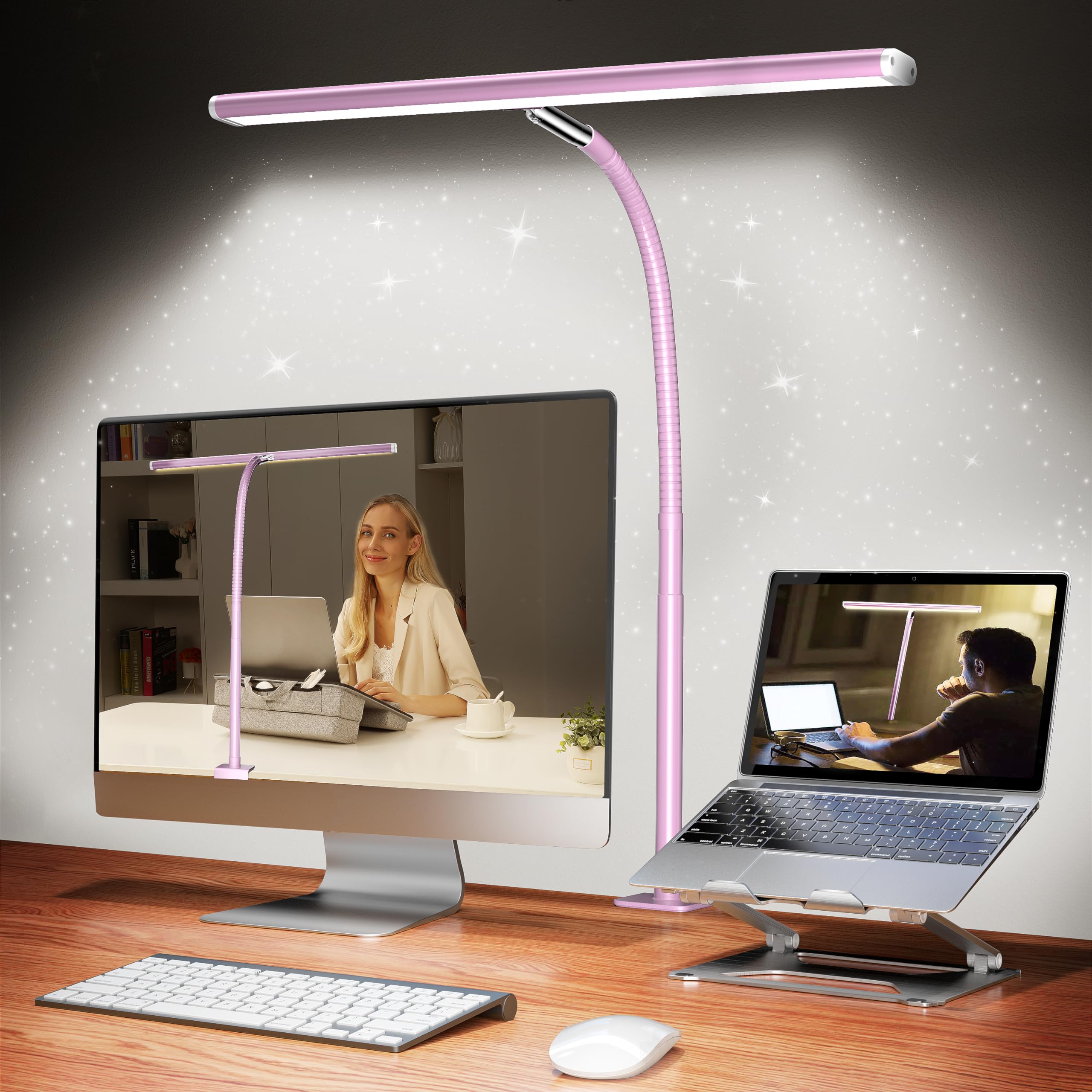 Airlonv LED Desk Lamp for Office Home, Eye-Caring Desk Light with Stepless Dimming Adjustable Flexible Gooseneck, 10W USB Adapte