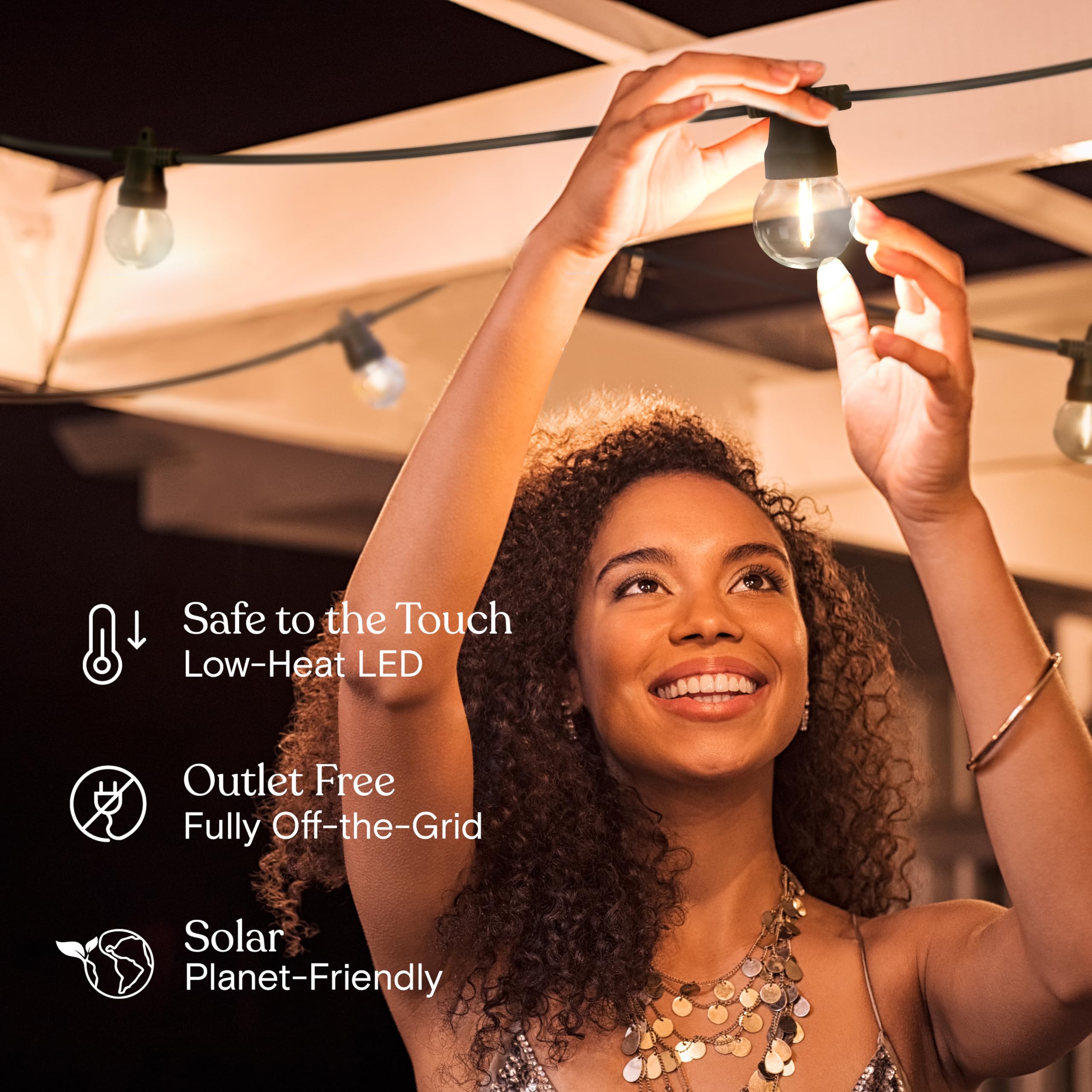 Brightech Ambience Pro Solar LED String Lights - 27 Ft Waterproof Bistro Lights - Soft White - G40Solar - Retro Edison Bulbs