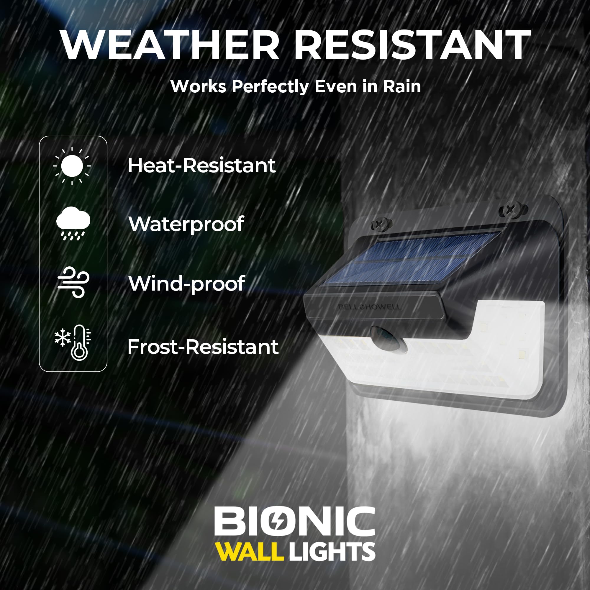 Bell+Howell 2 Pack LED Solar Wall Lights Outdoor 600 Lumen, Super Bright Solar Security Lights Outdoor with Motion Sensor, 270 W